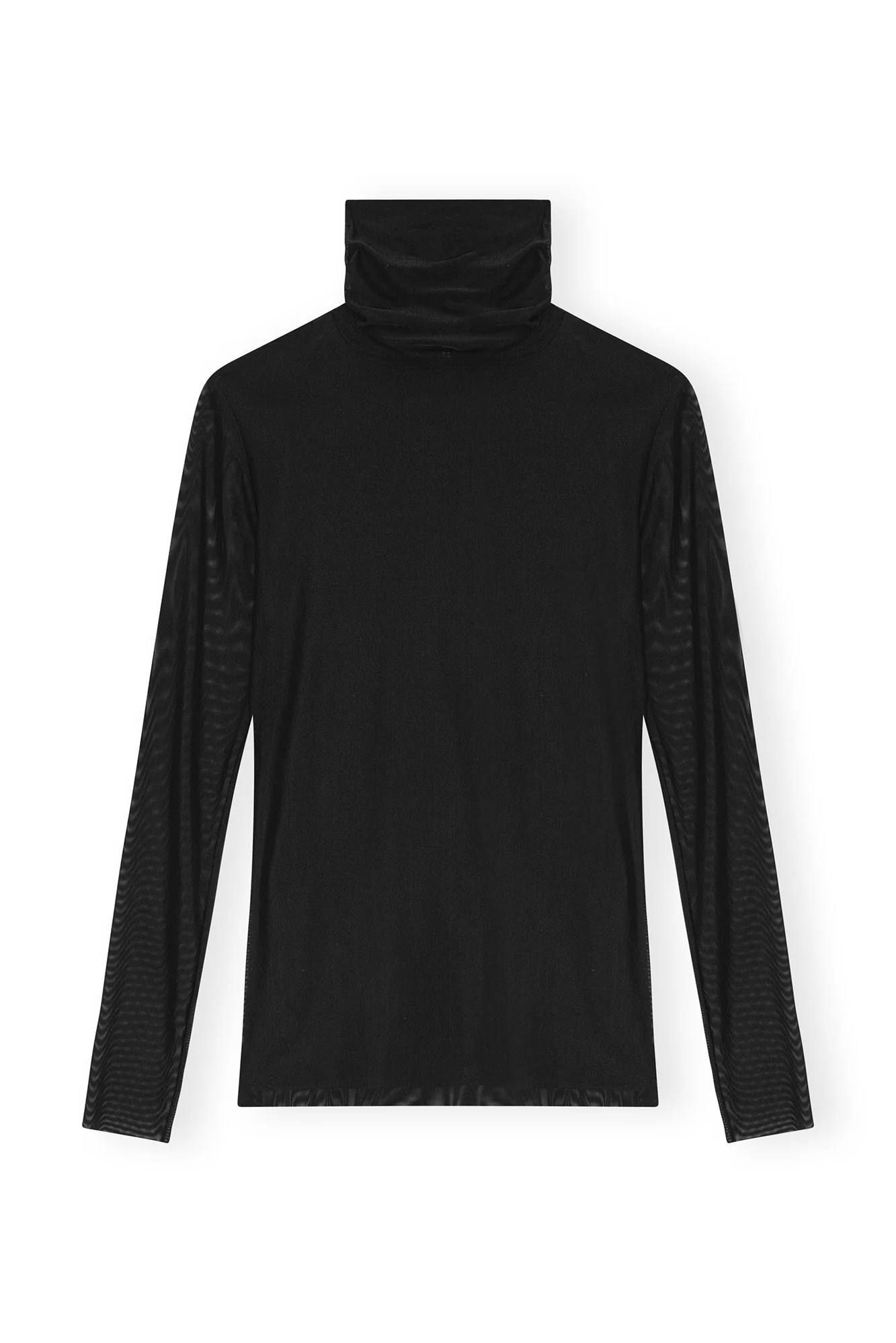 Mesh Long-sleeve Roll Neck Blouse | Black