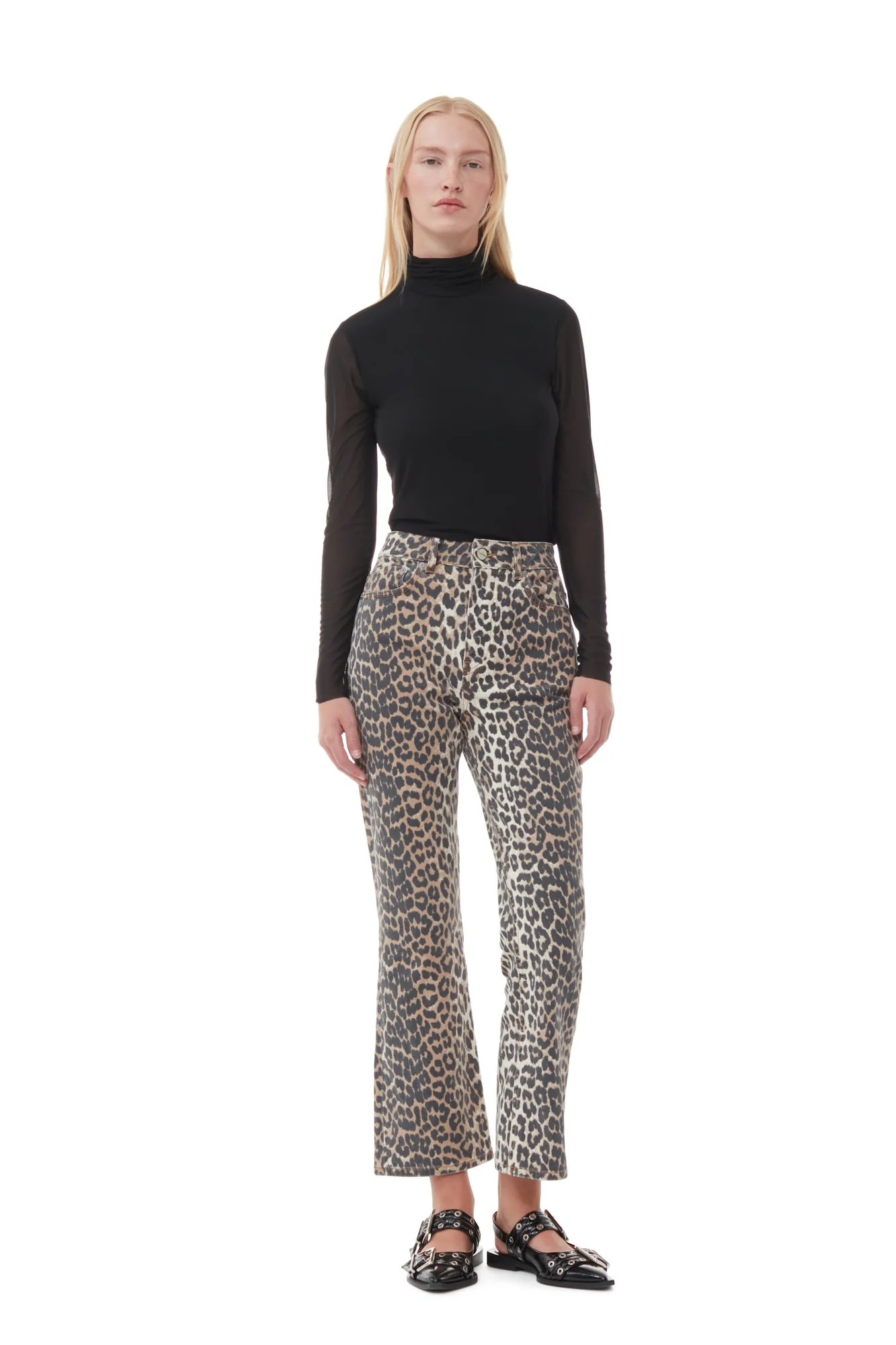 Mesh Long-sleeve Roll Neck Blouse | Black - Image 4