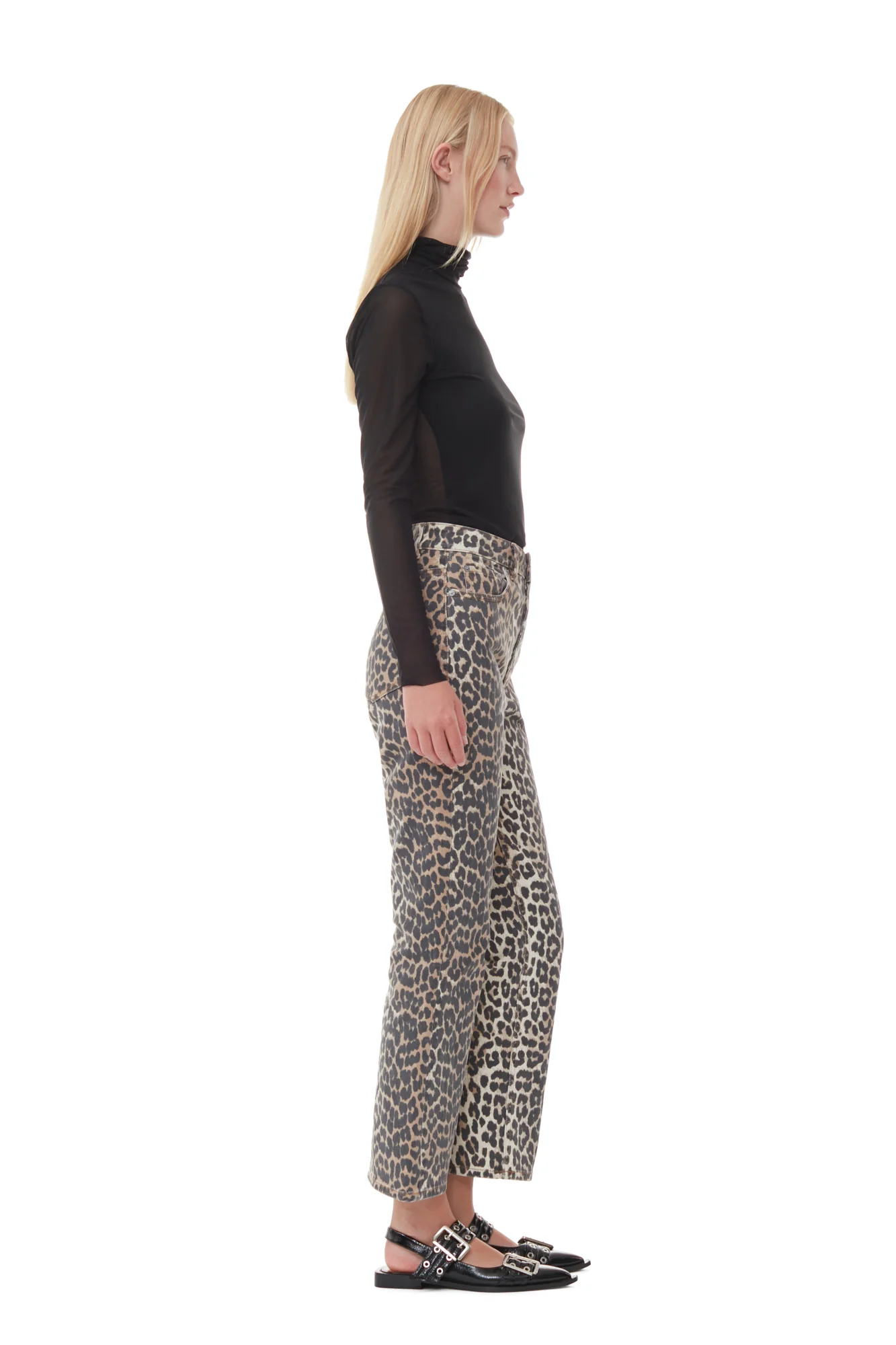 Mesh Long-sleeve Roll Neck Blouse | Black - Image 5