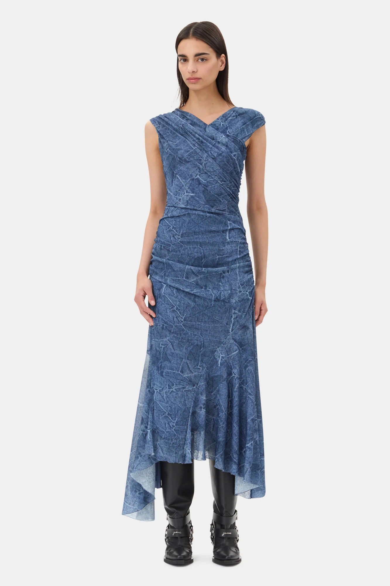 Mesh Ruched Dress | Denim - Image 3