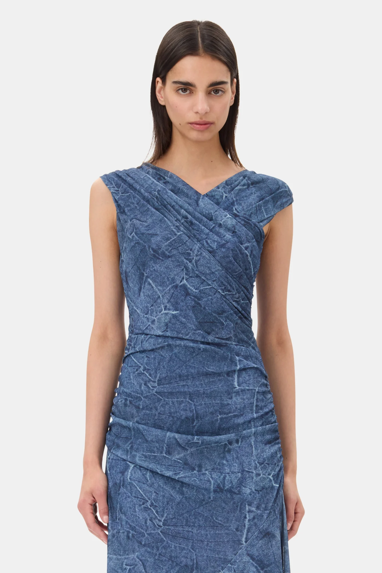 Mesh Ruched Dress | Denim - Image 4