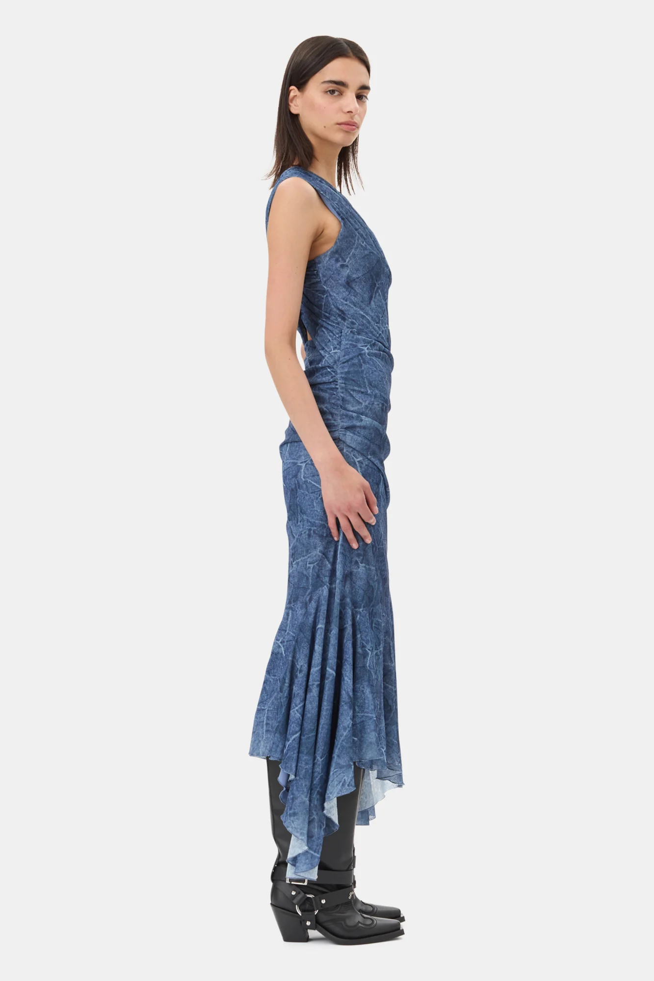 Mesh Ruched Dress | Denim - Image 5
