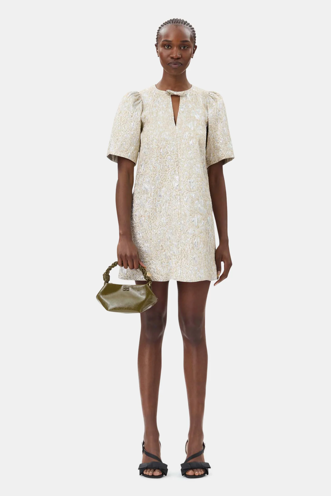 Metallic A-Line Mini Dress | Gold/Silver - Image 3
