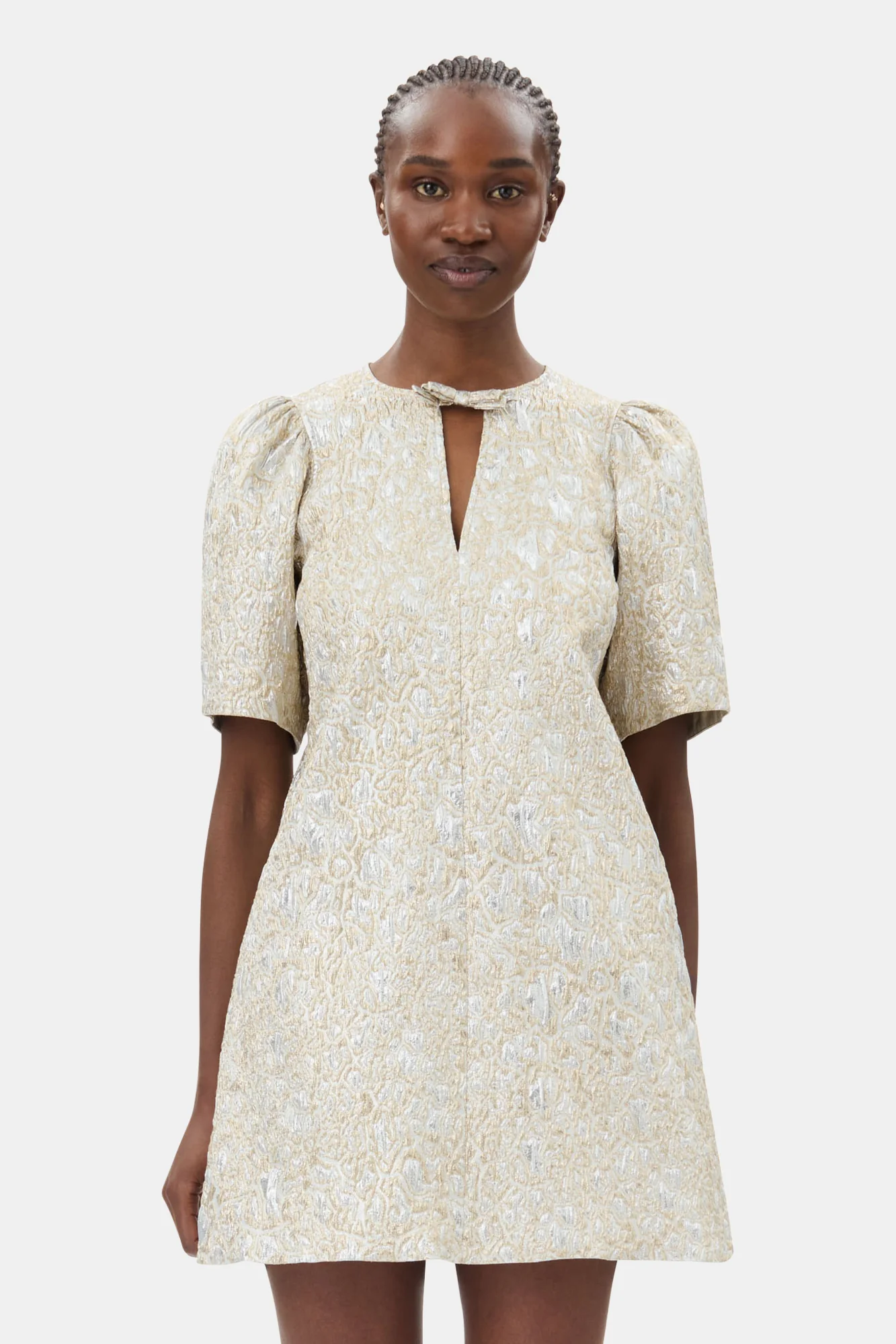 Metallic A-Line Mini Dress | Gold/Silver - Image 4