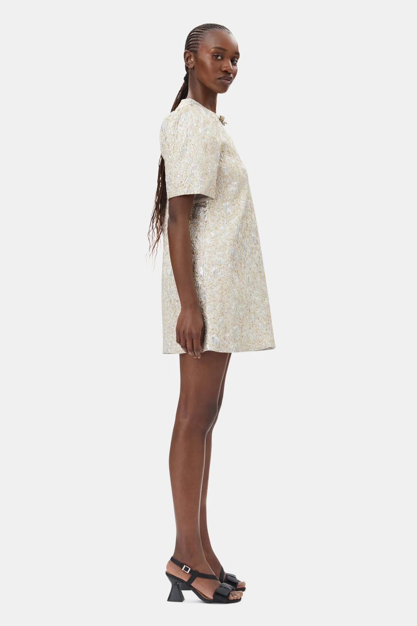 Metallic A-Line Mini Dress | Gold/Silver - Image 5