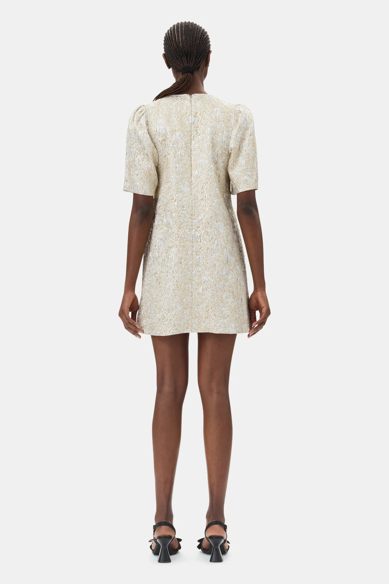 Metallic A-Line Mini Dress | Gold/Silver - Image 6