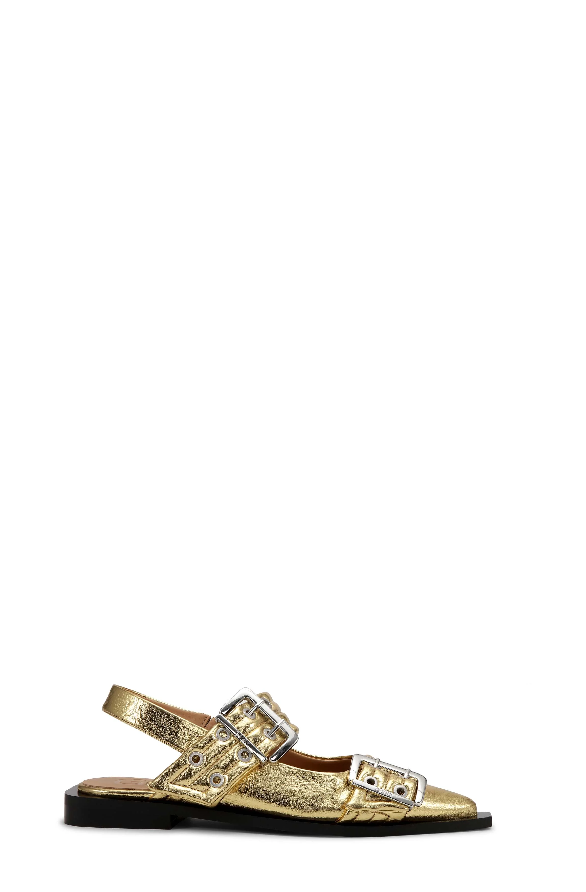 Metallic Feminine Buckle Ballerinas | Gold