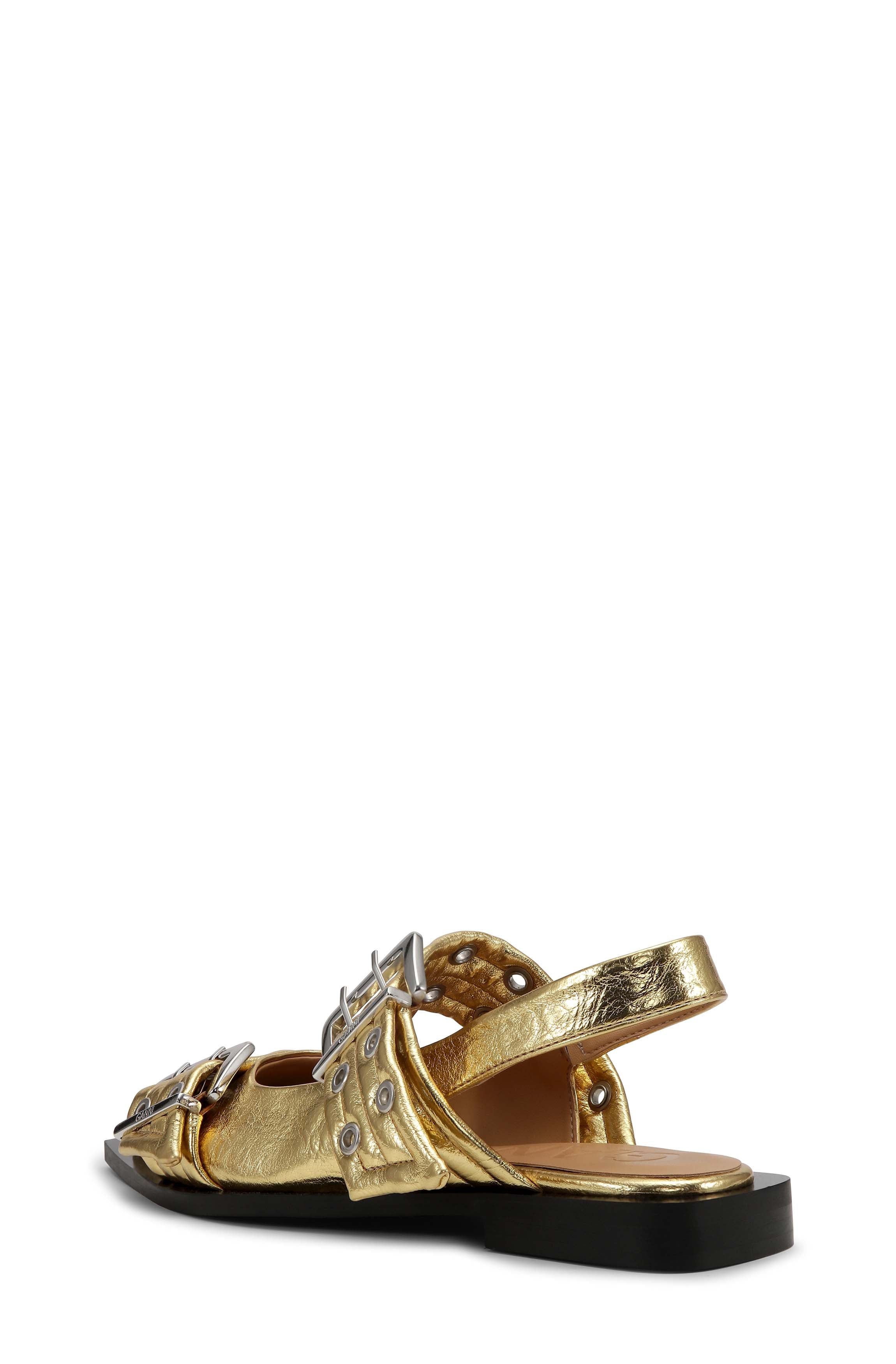 Metallic Feminine Buckle Ballerinas | Gold - Image 3