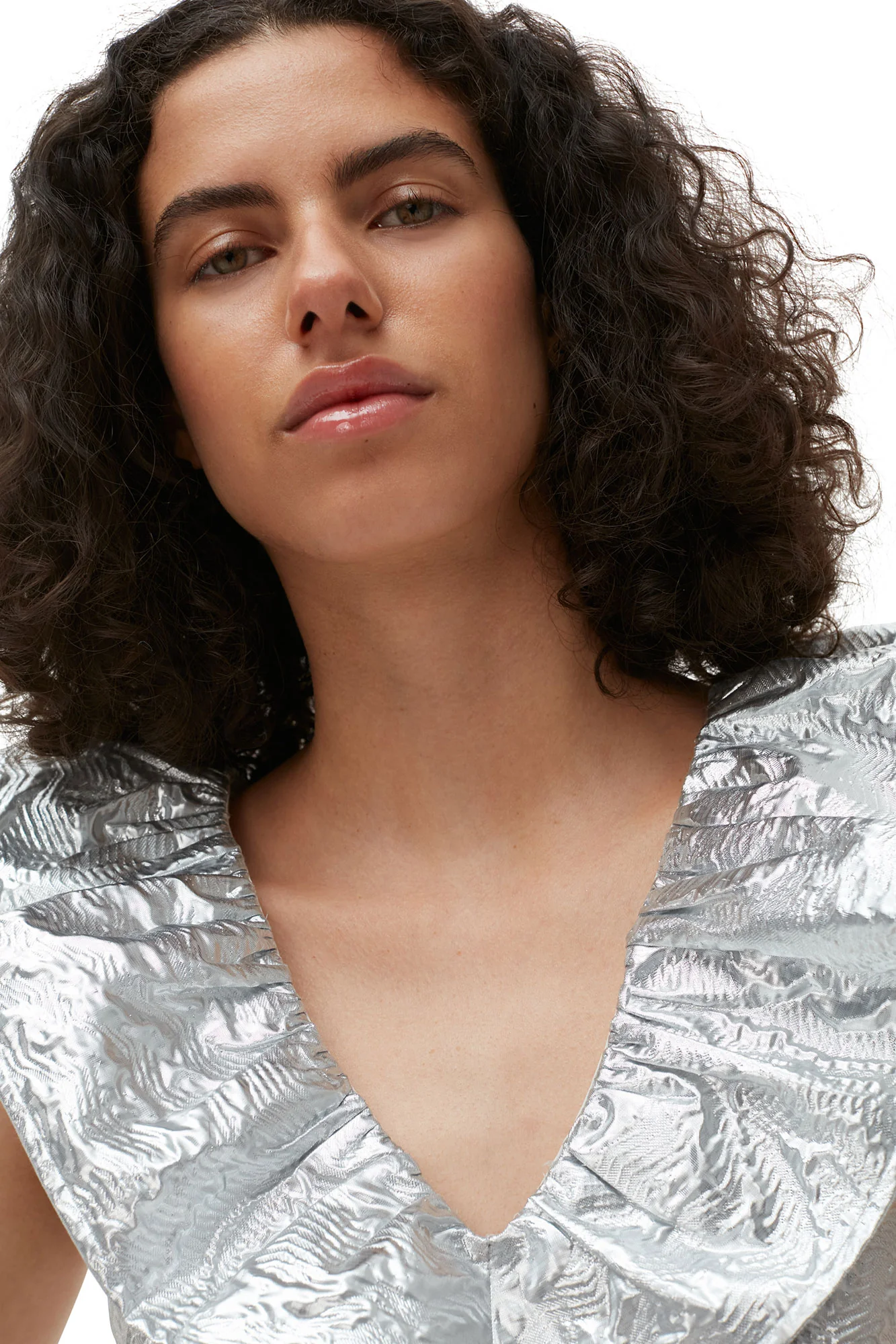 Metallic Jacquard Layer Dress | Silver - Image 5