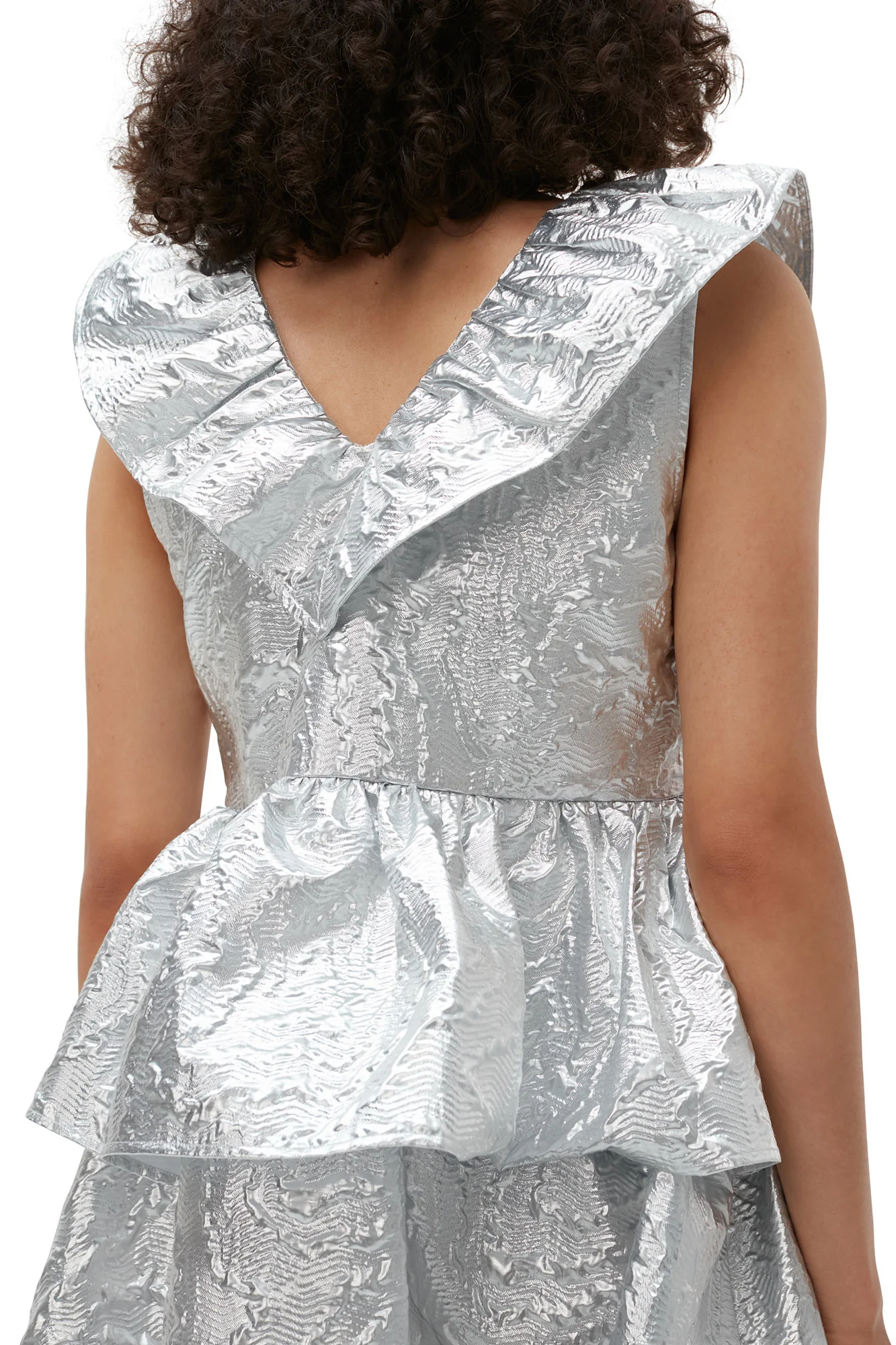 Metallic Jacquard Layer Dress | Silver - Image 7