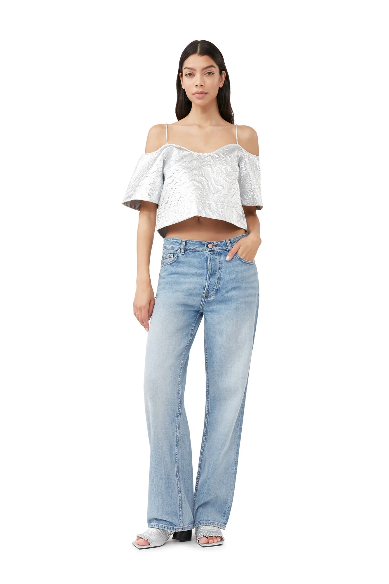 Metallic Jacquard Top | Silver - Image 3