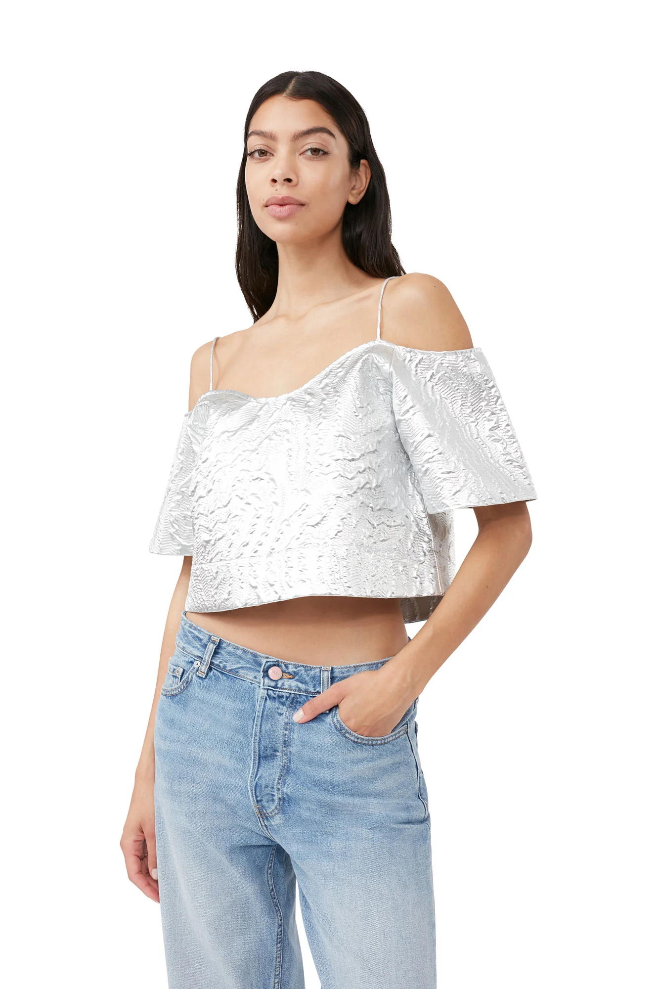Metallic Jacquard Top | Silver - Image 6