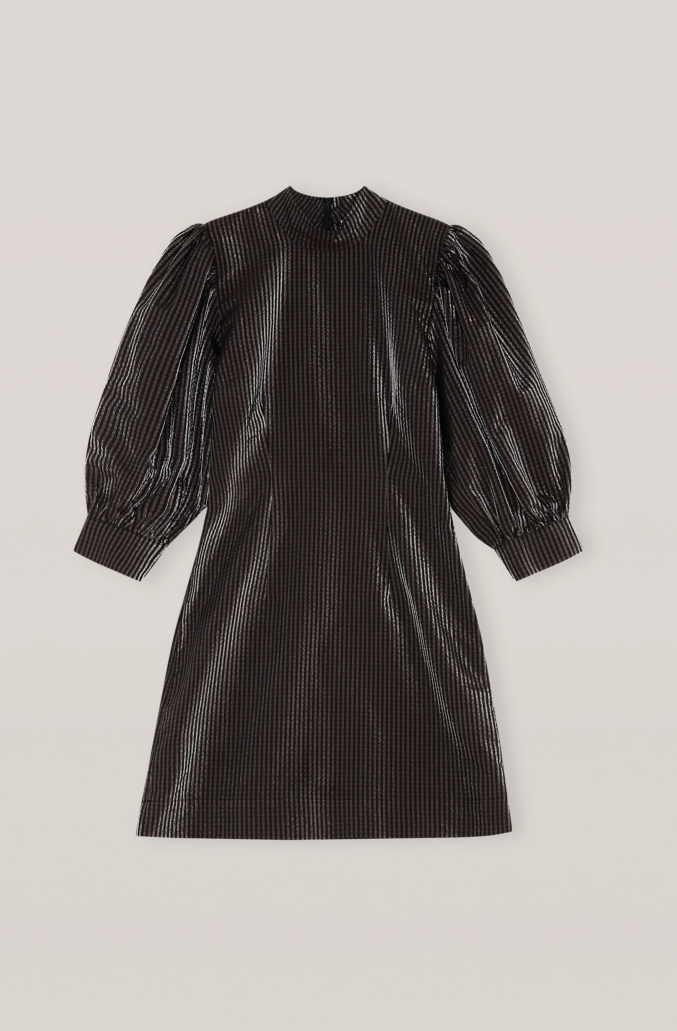 Metallic Seersucker Puff Sleeve Dress | Black