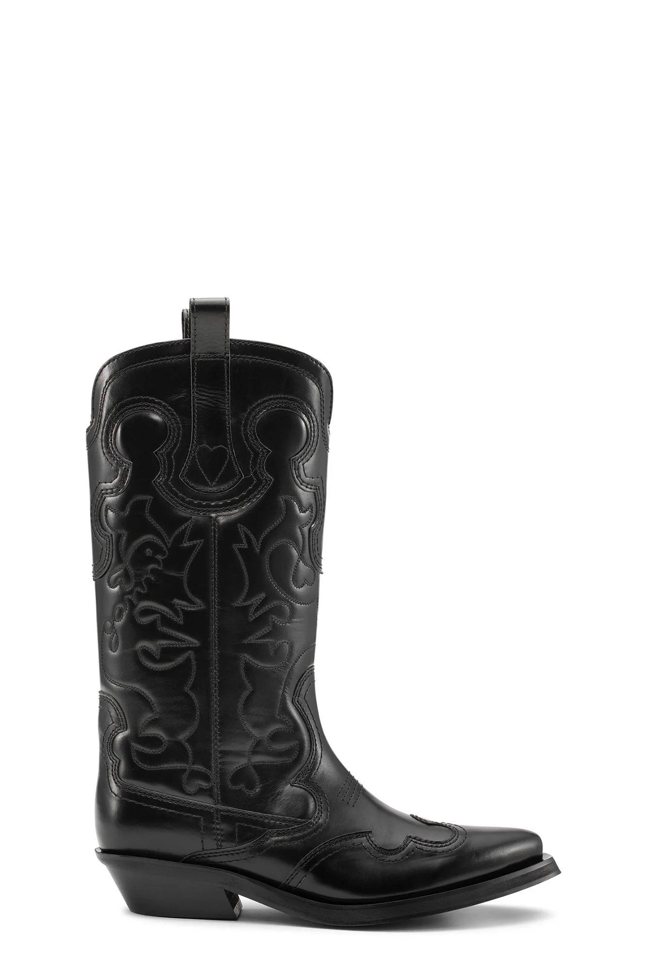 Mid Shaft Embroidered Western Boot Stitch | Black/Black