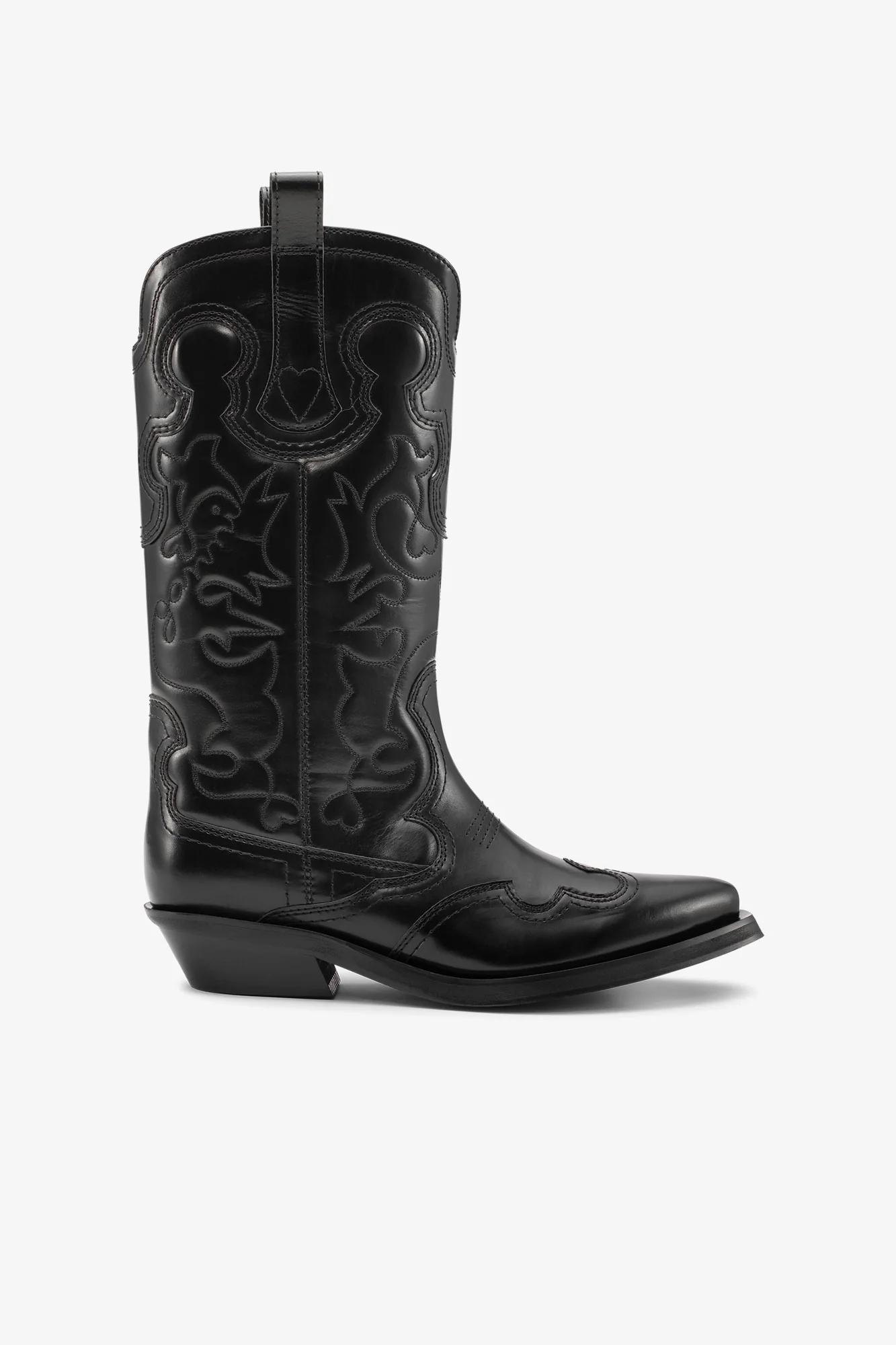 Mid Shaft Embroidered Western Boot Stitch | Black/Black - Image 2
