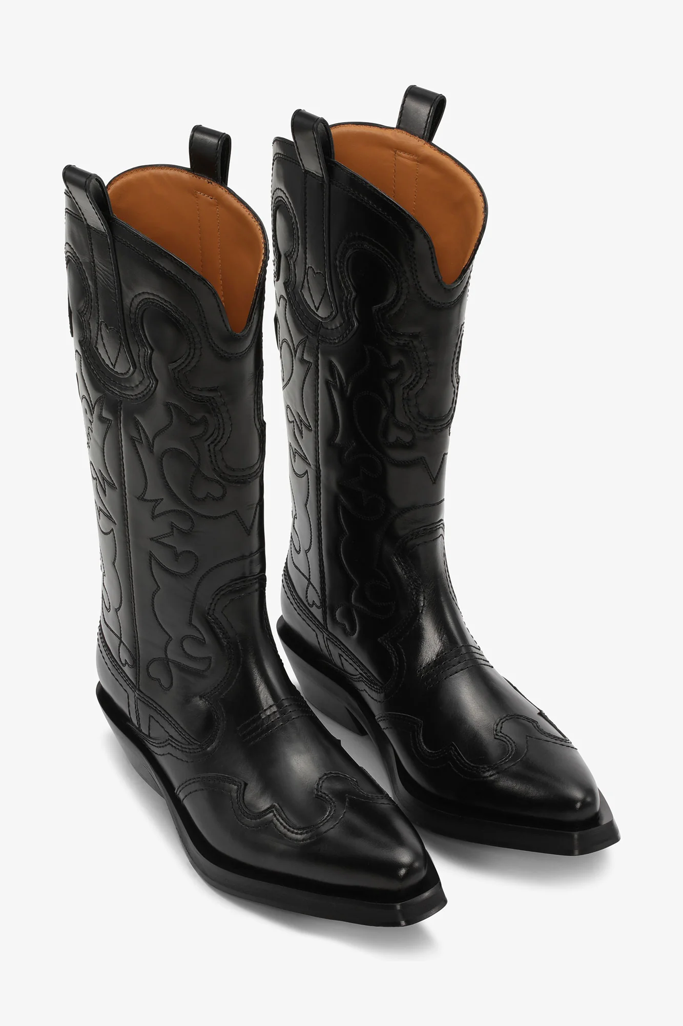 Mid Shaft Embroidered Western Boot Stitch | Black/Black - Image 3