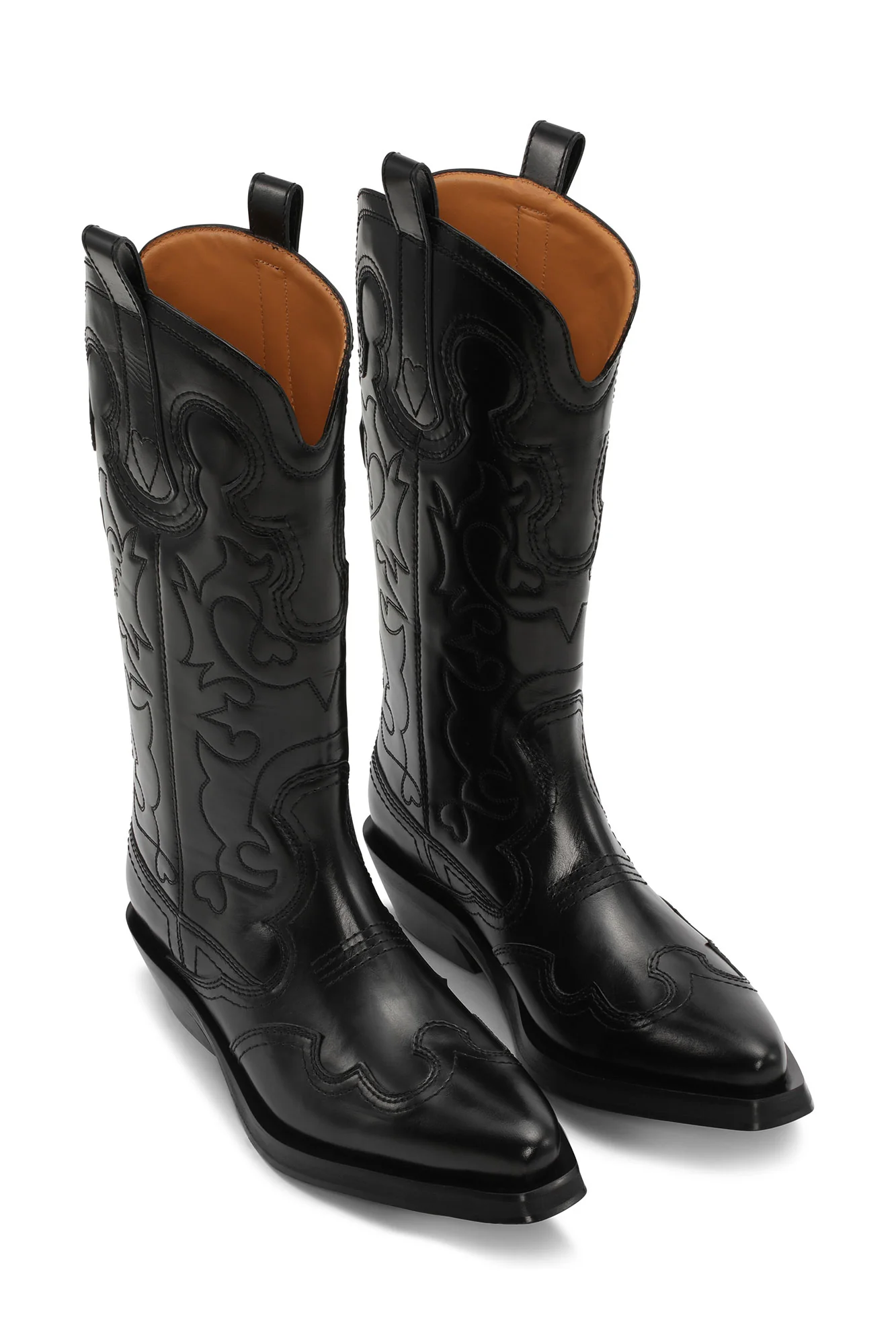 Mid Shaft Embroidered Western Boot Stitch | Black/Black - Image 4