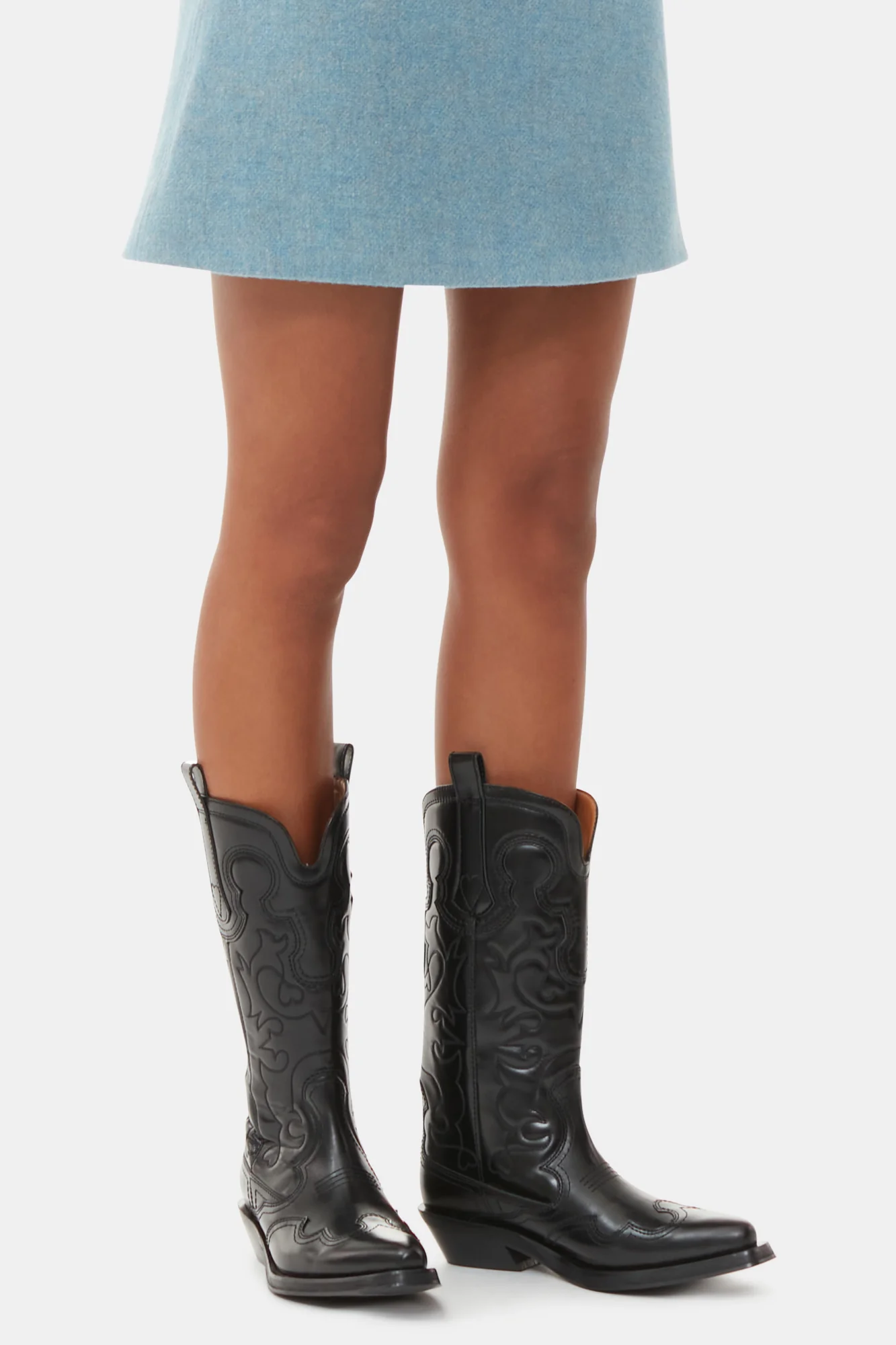 Mid Shaft Embroidered Western Boot Stitch | Black/Black - Image 5