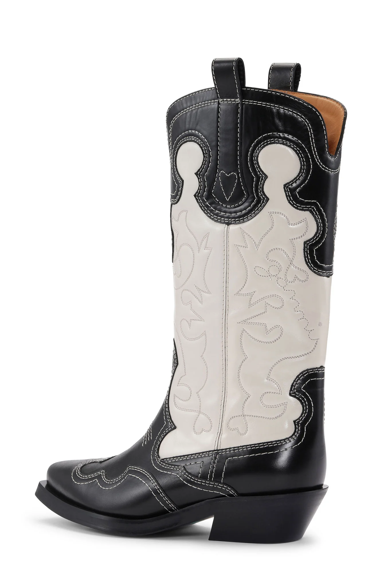 Mid Shaft Embroidered Western Boots | Black/Egret - Image 2