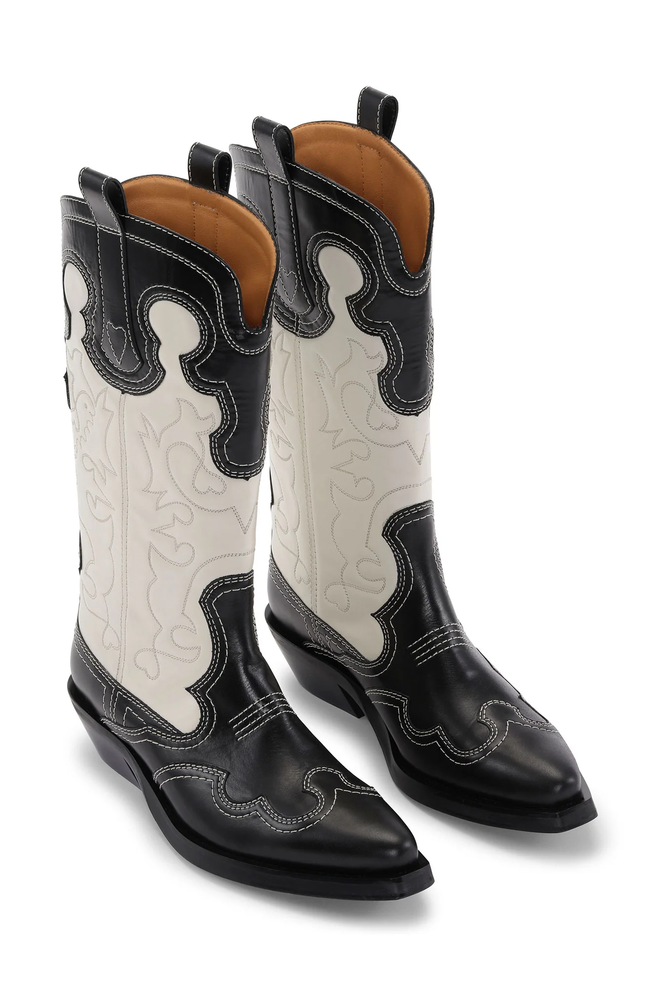 Mid Shaft Embroidered Western Boots | Black/Egret - Image 3