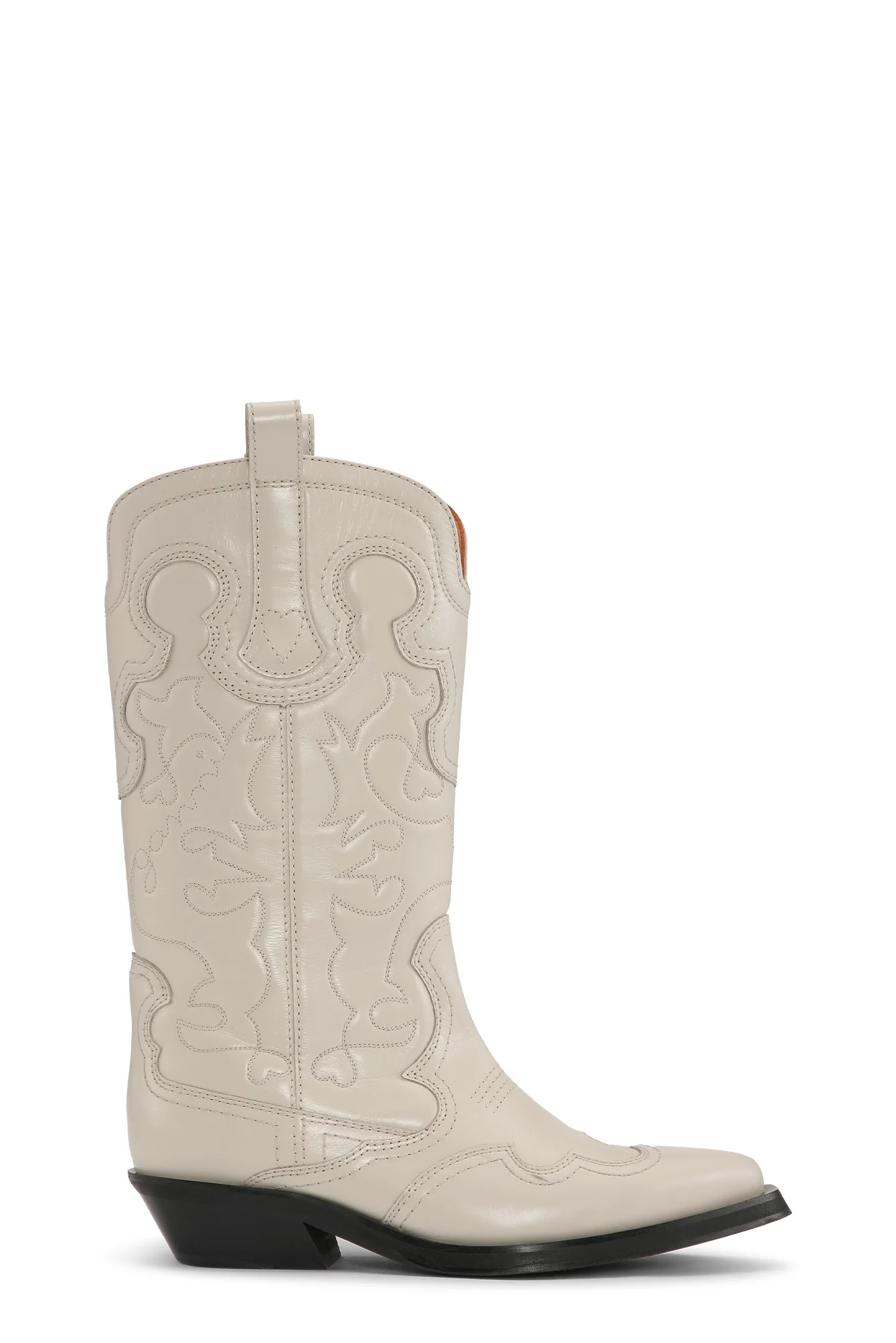 Mid Shaft Embroidered Western Boots | Egret