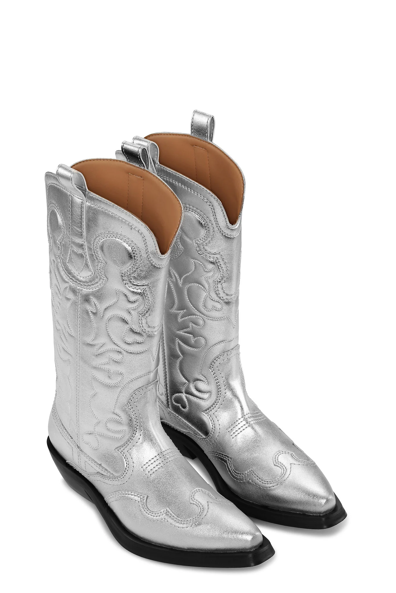 Mid Shaft Embroidered Western | Silver - Image 3