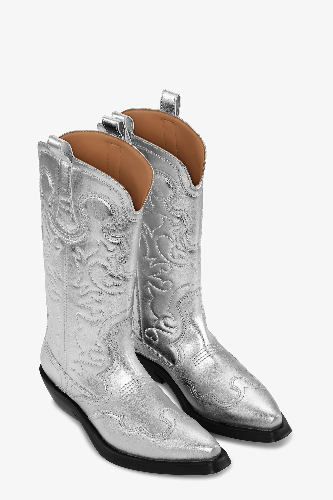 Mid Shaft Embroidered Western | Silver - Image 4