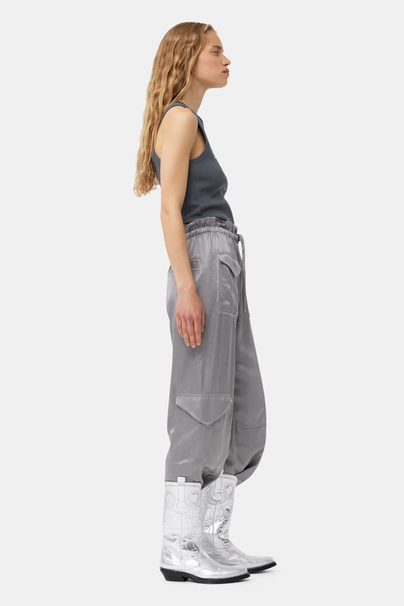 Mid Shaft Embroidered Western | Silver - Image 7