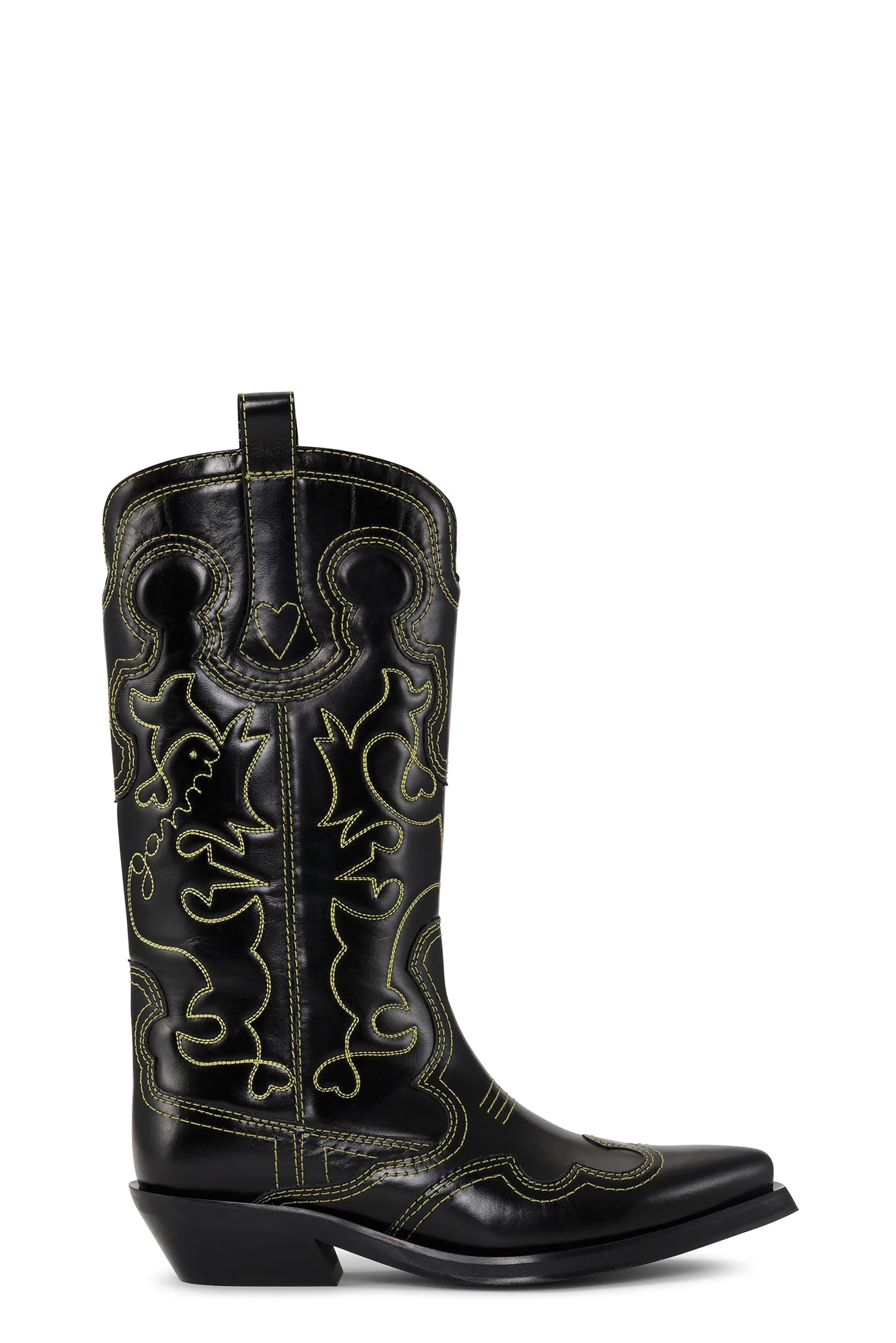 Mid Shaft EmbroideWestern Boot Yellow Stitch | Black