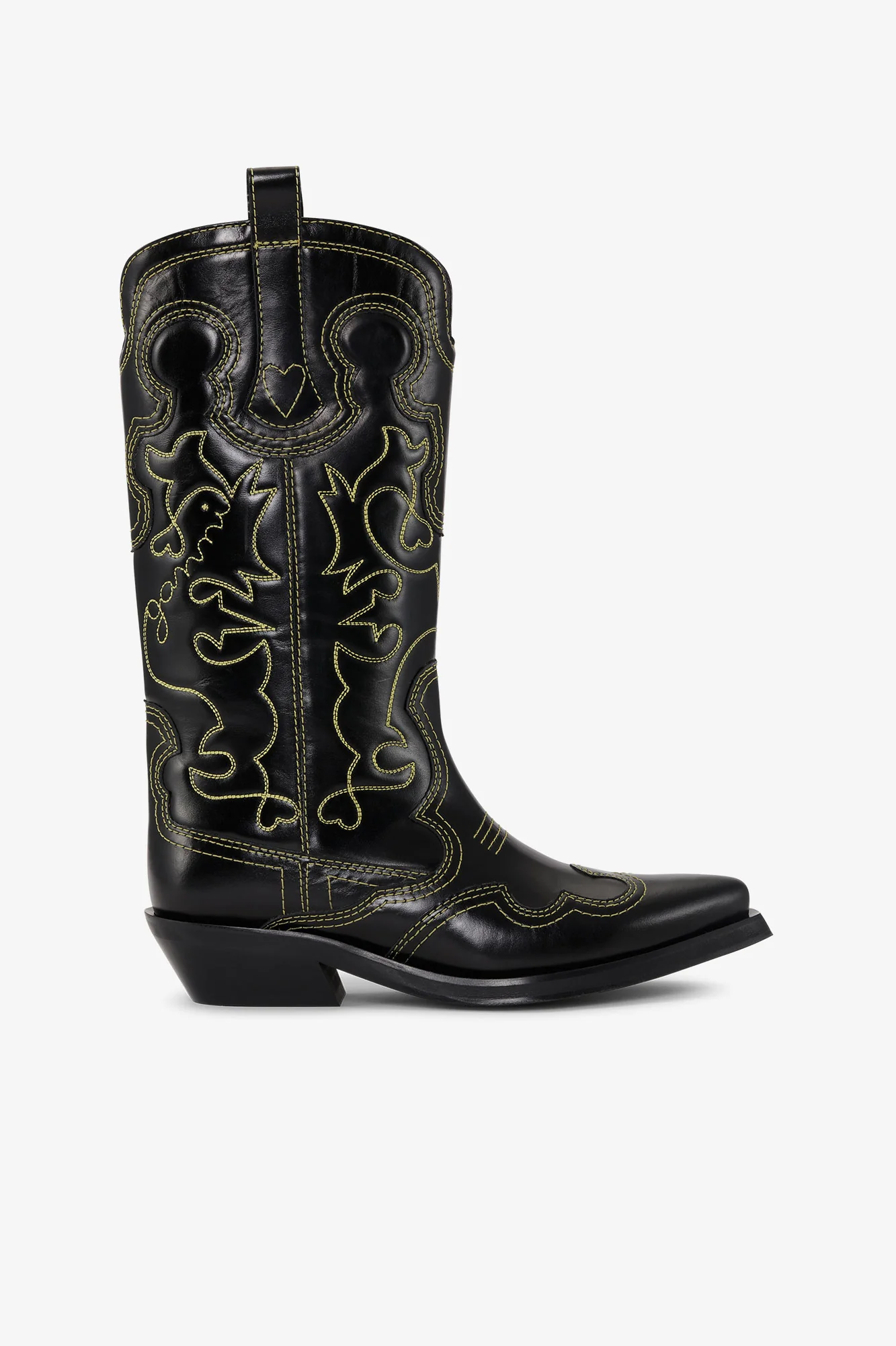 Mid Shaft EmbroideWestern Boot Yellow Stitch | Black - Image 2