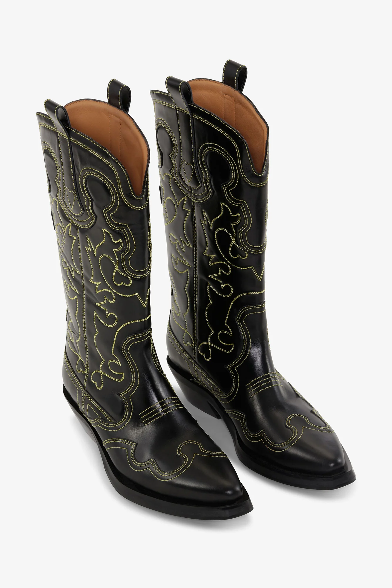 Mid Shaft EmbroideWestern Boot Yellow Stitch | Black - Image 6
