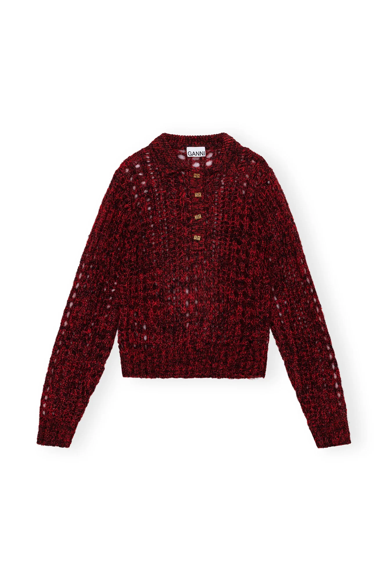 Mohair Lace Polo Sweater | Racing Red