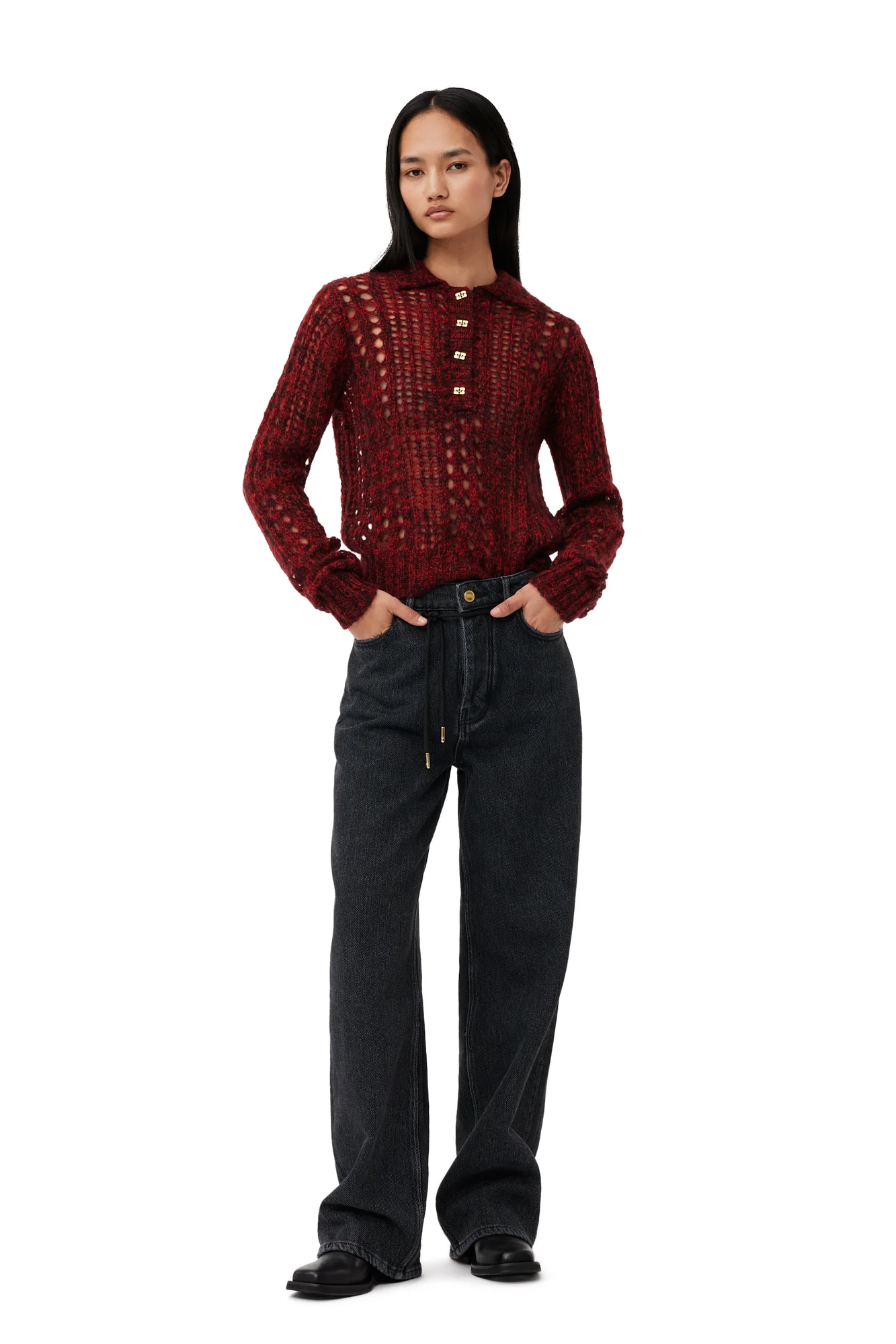 Mohair Lace Polo Sweater | Racing Red - Image 3