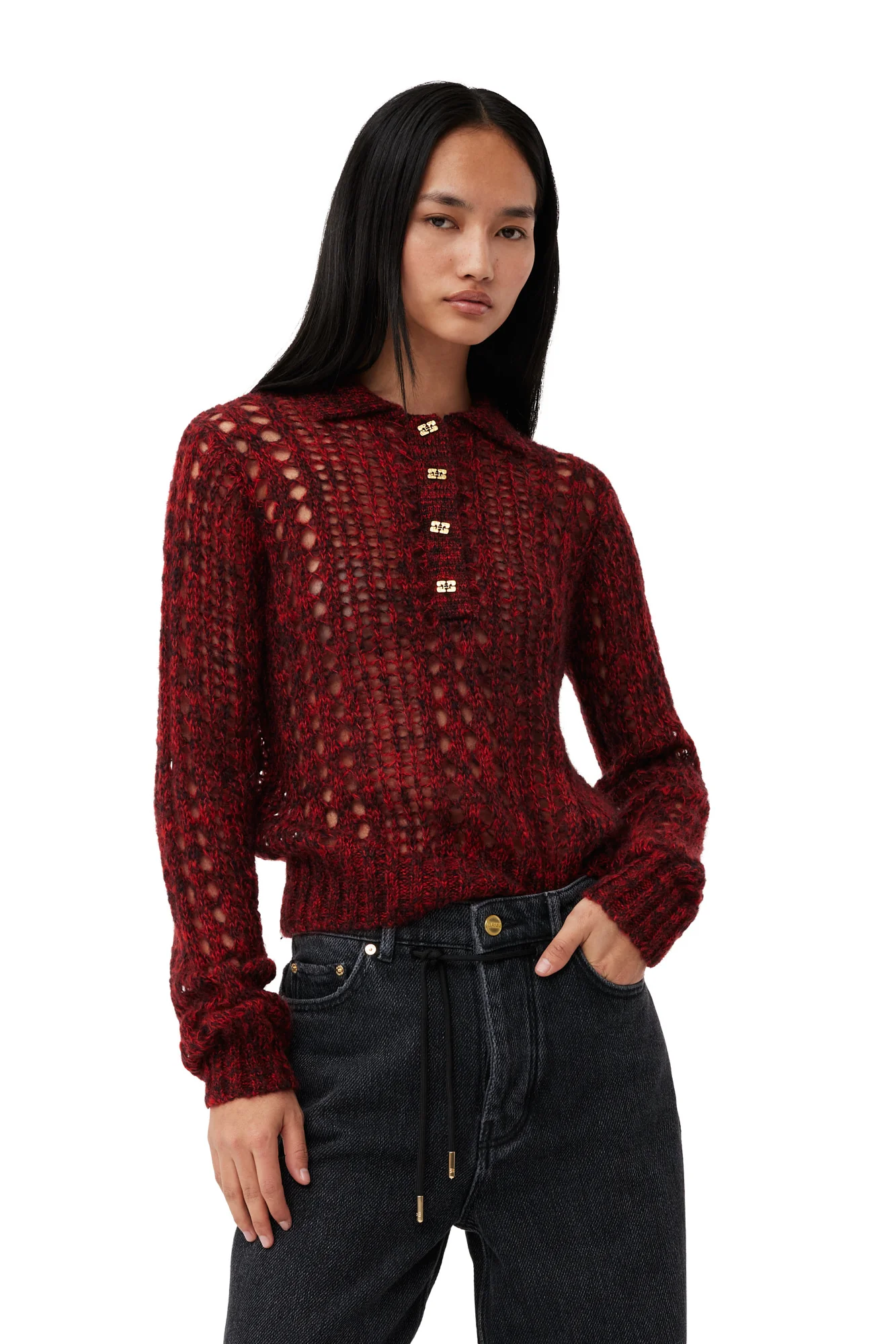 Mohair Lace Polo Sweater | Racing Red - Image 6