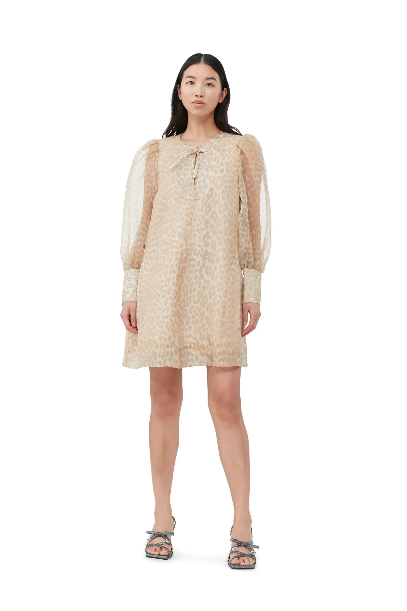 Organza A-shaped Mini Dress | Oyster Gray - Image 3