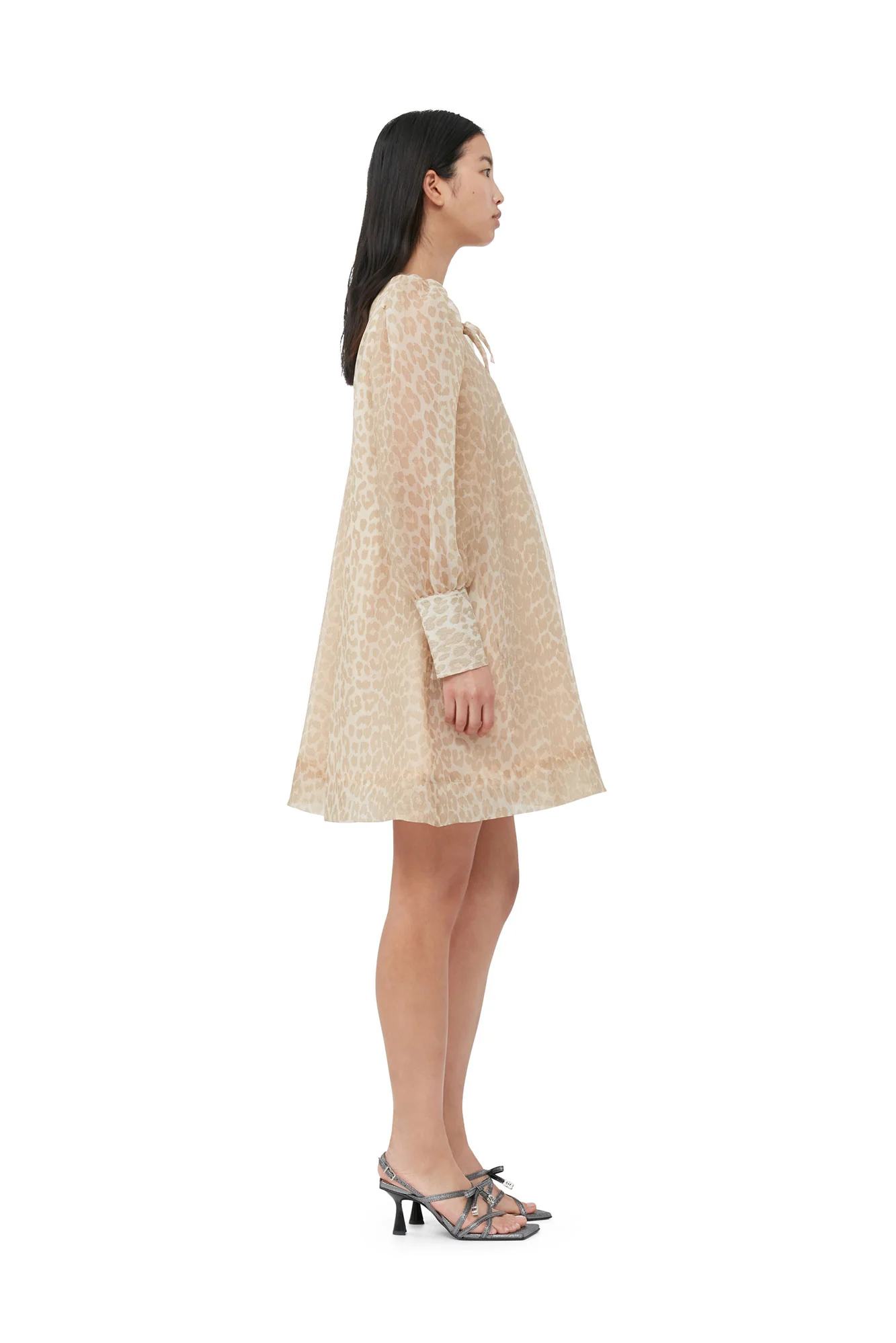 Organza A-shaped Mini Dress | Oyster Gray - Image 4