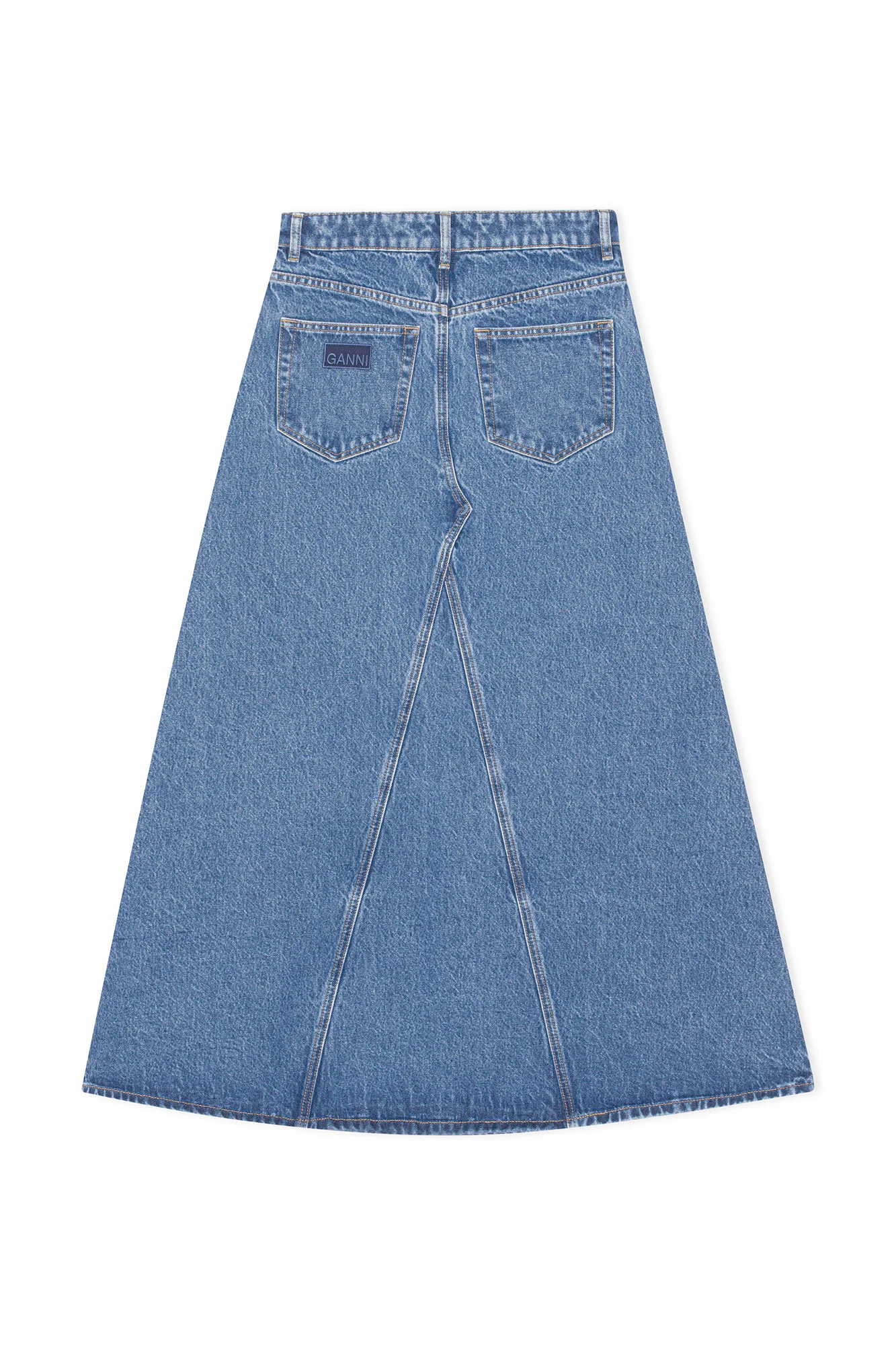 Overdyed Cutline Denim Maxi Skirt | Mid Blue Stone - Image 2