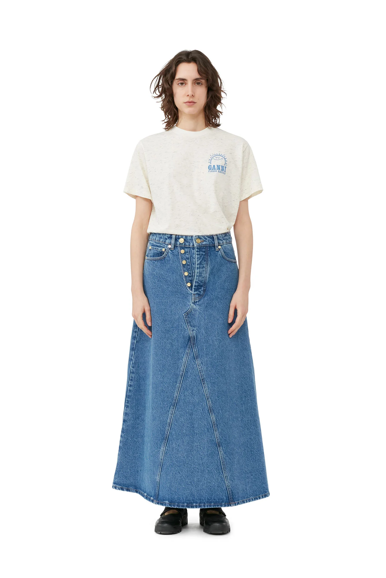 Overdyed Cutline Denim Maxi Skirt | Mid Blue Stone - Image 3