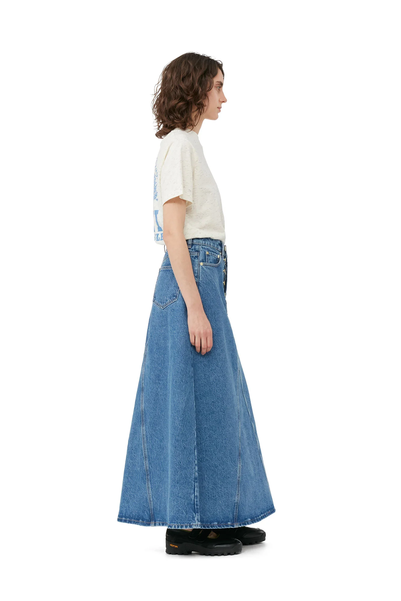Overdyed Cutline Denim Maxi Skirt | Mid Blue Stone - Image 4