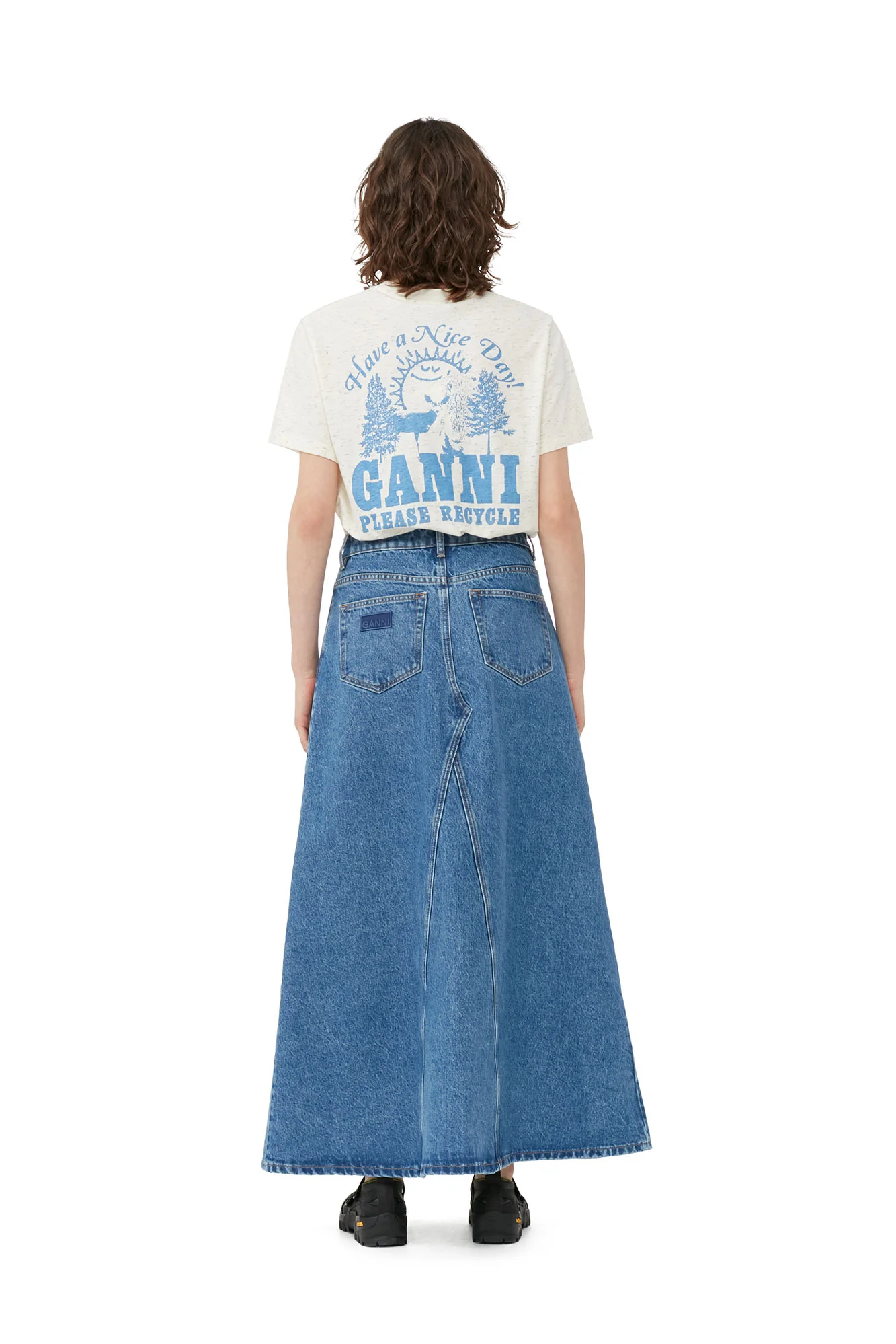 Overdyed Cutline Denim Maxi Skirt | Mid Blue Stone - Image 5