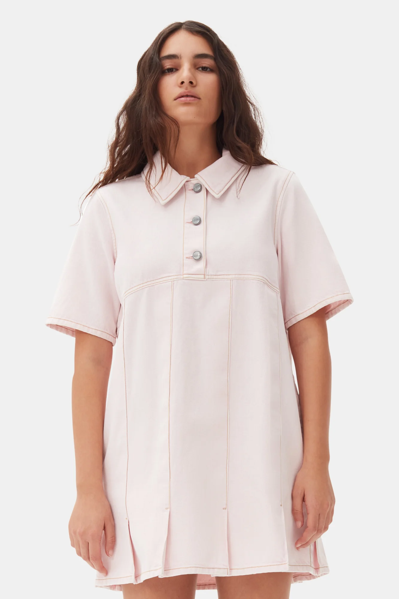 Overdyed Denim Mini Dress | Chalk Pink - Image 4
