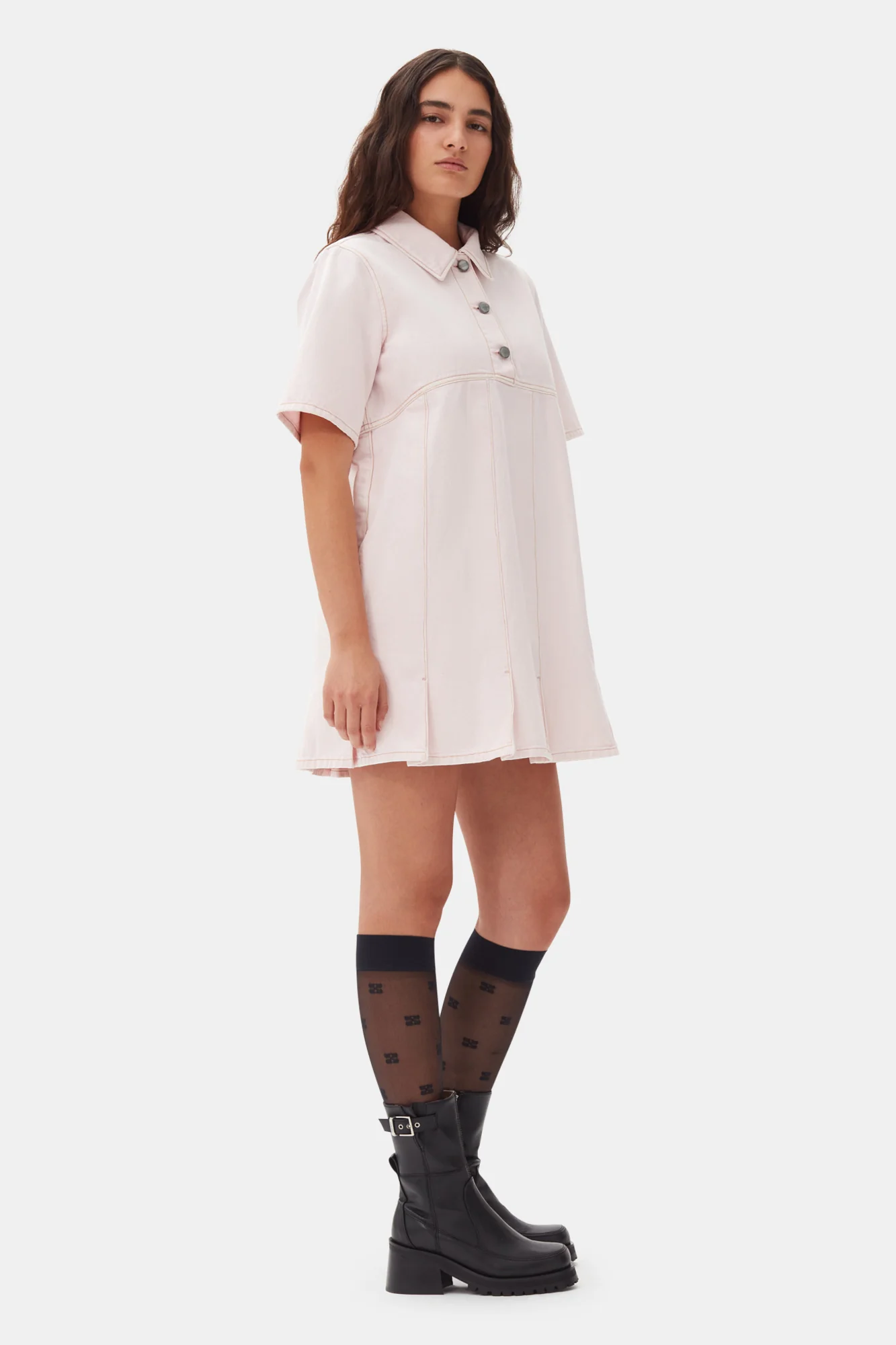 Overdyed Denim Mini Dress | Chalk Pink - Image 5