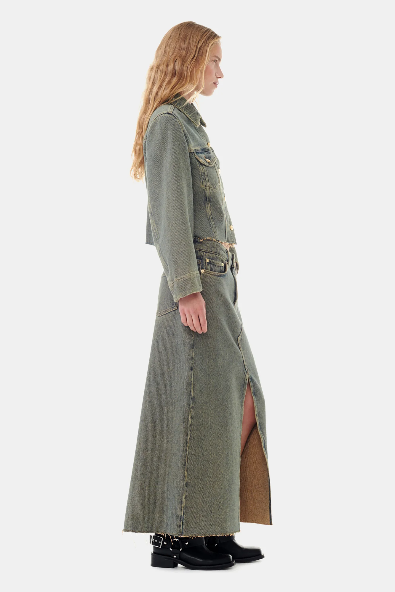 Overdyed Heavy Denim Maxi Skirt | Shitake - Image 4