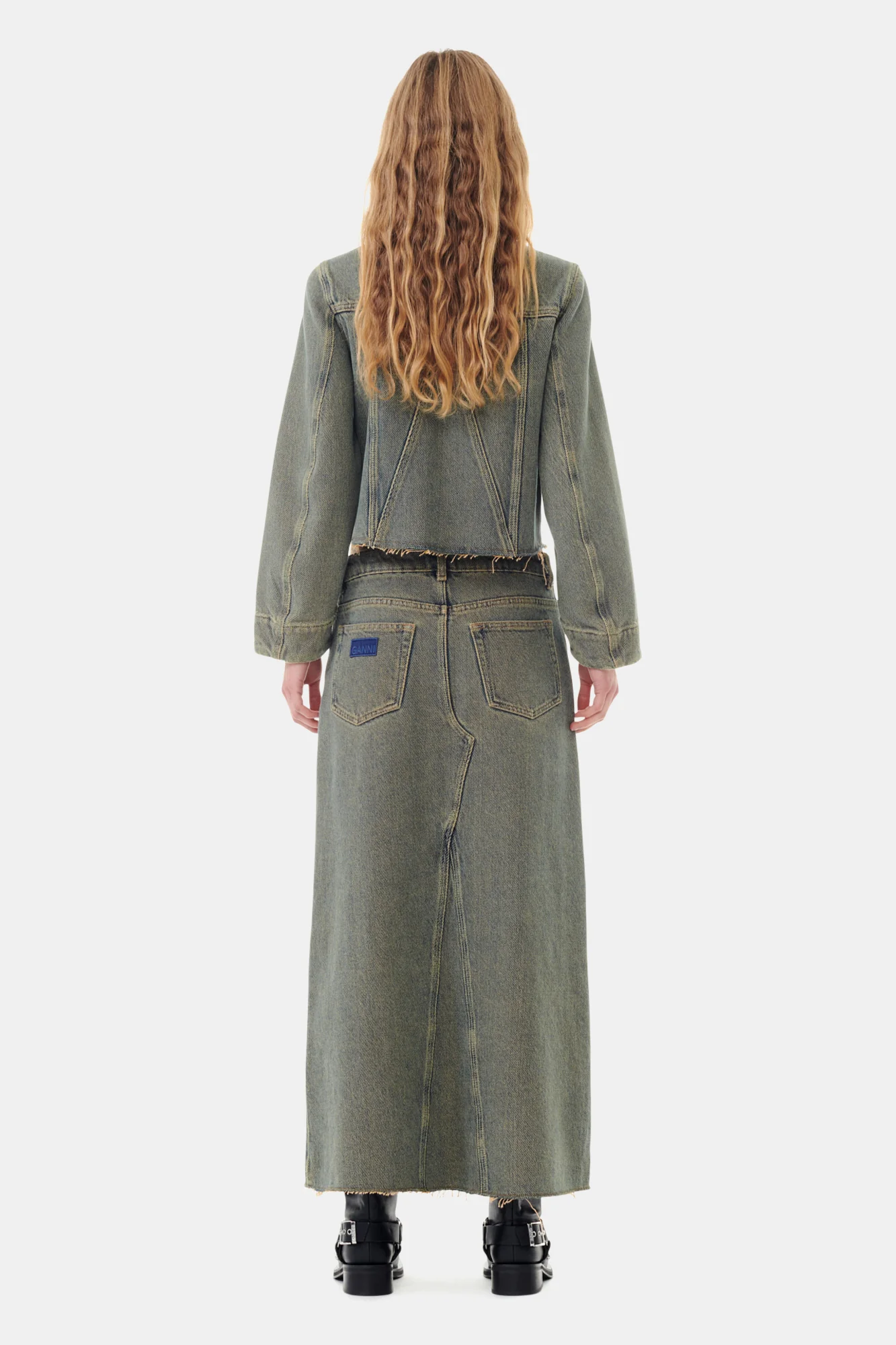 Overdyed Heavy Denim Maxi Skirt | Shitake - Image 5