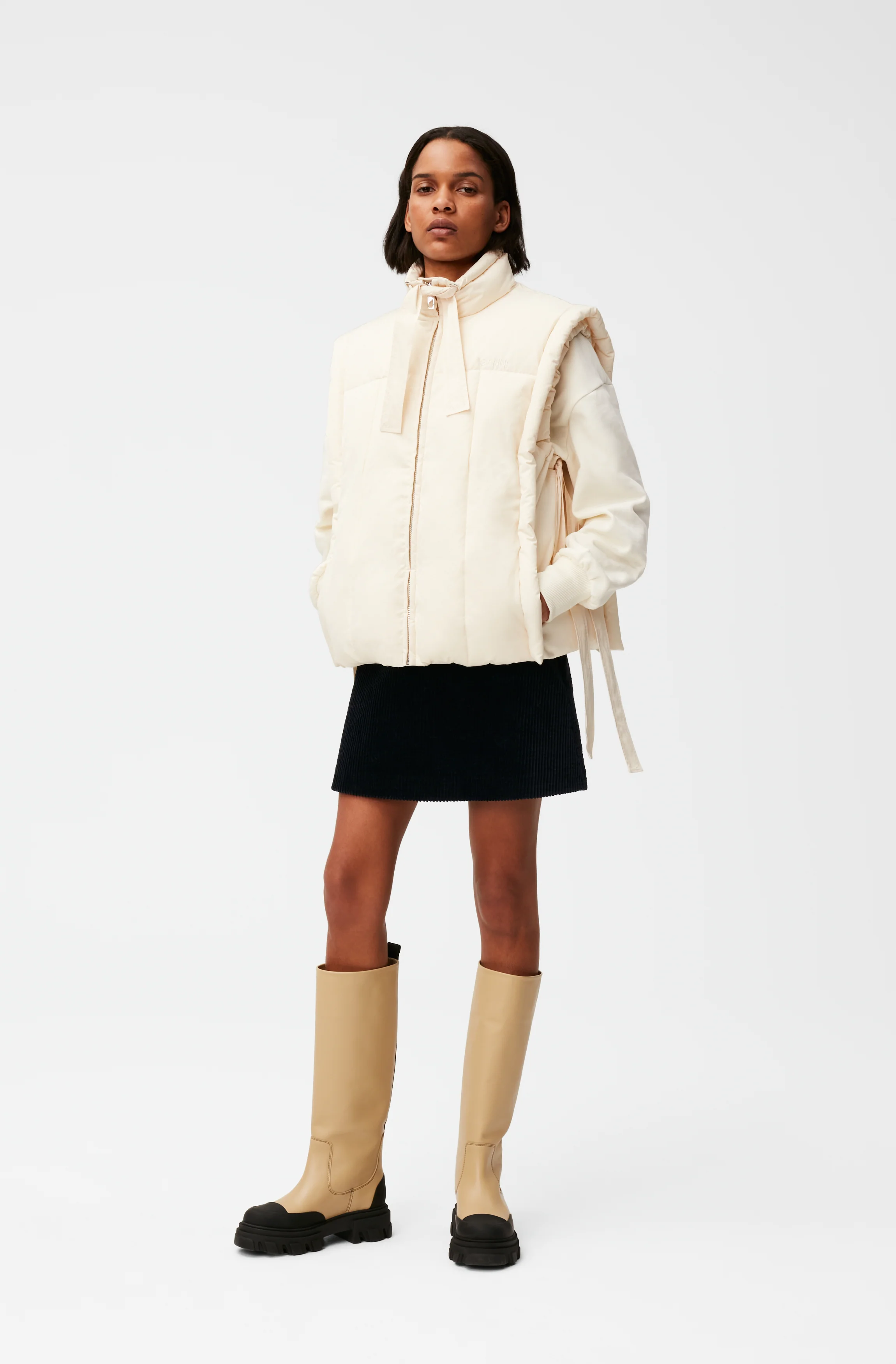 Oversized Shiny Puff Vest | Buttercream - Image 3