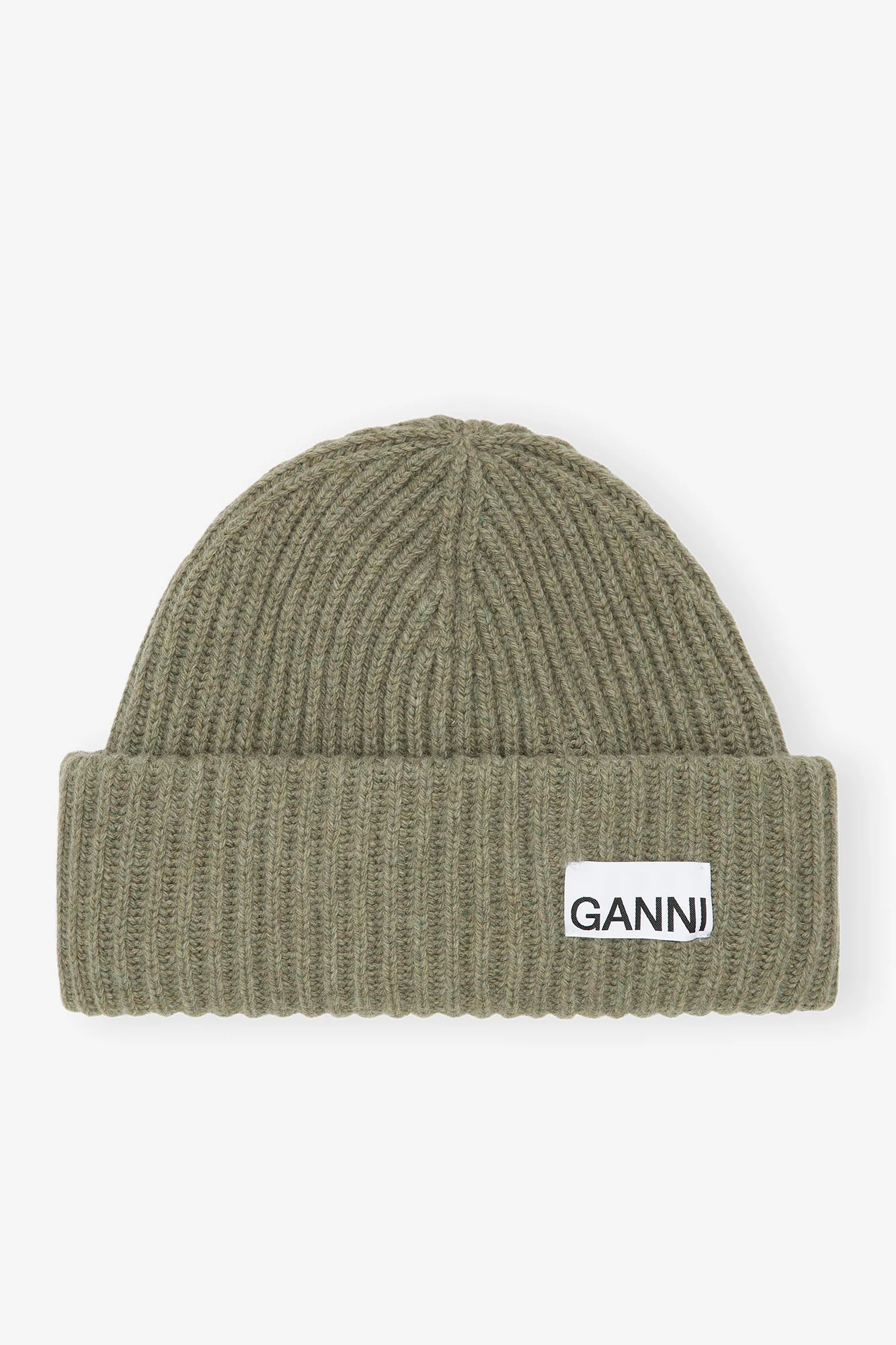 Oversized Wool Rib Knit Beanie | Dusty Olive