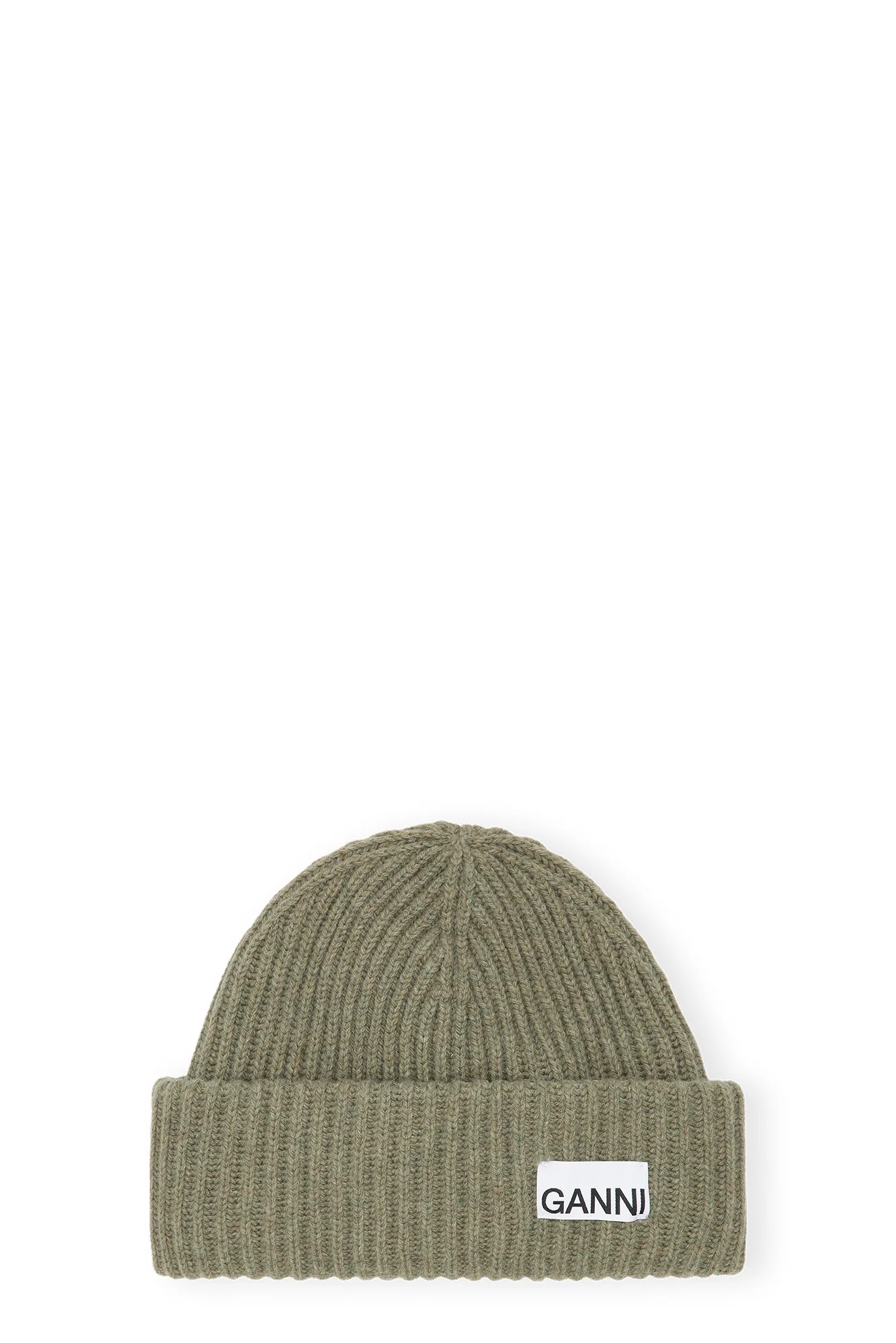 Oversized Wool Rib Knit Beanie | Dusty Olive - Image 2