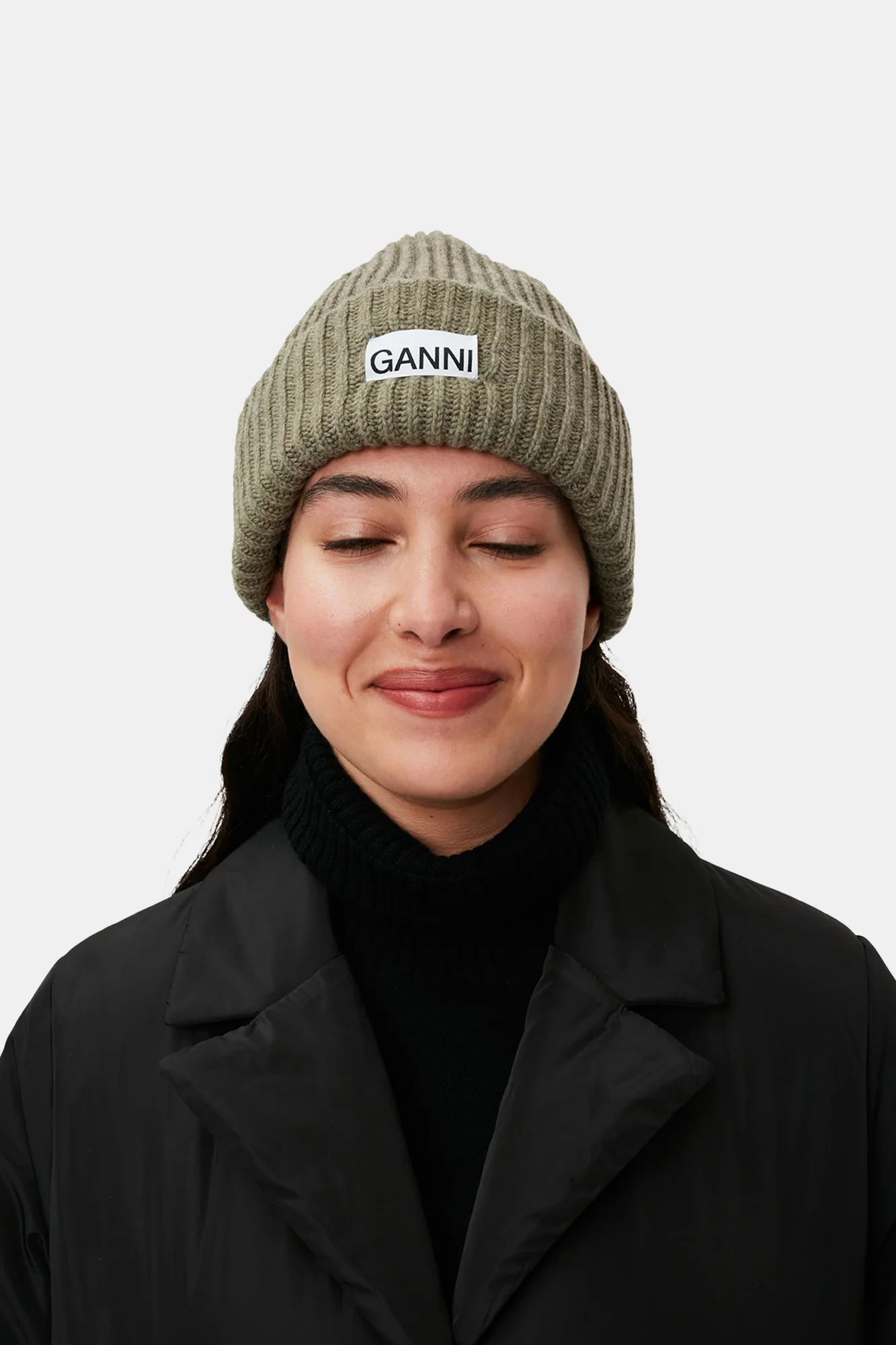 Oversized Wool Rib Knit Beanie | Dusty Olive - Image 3