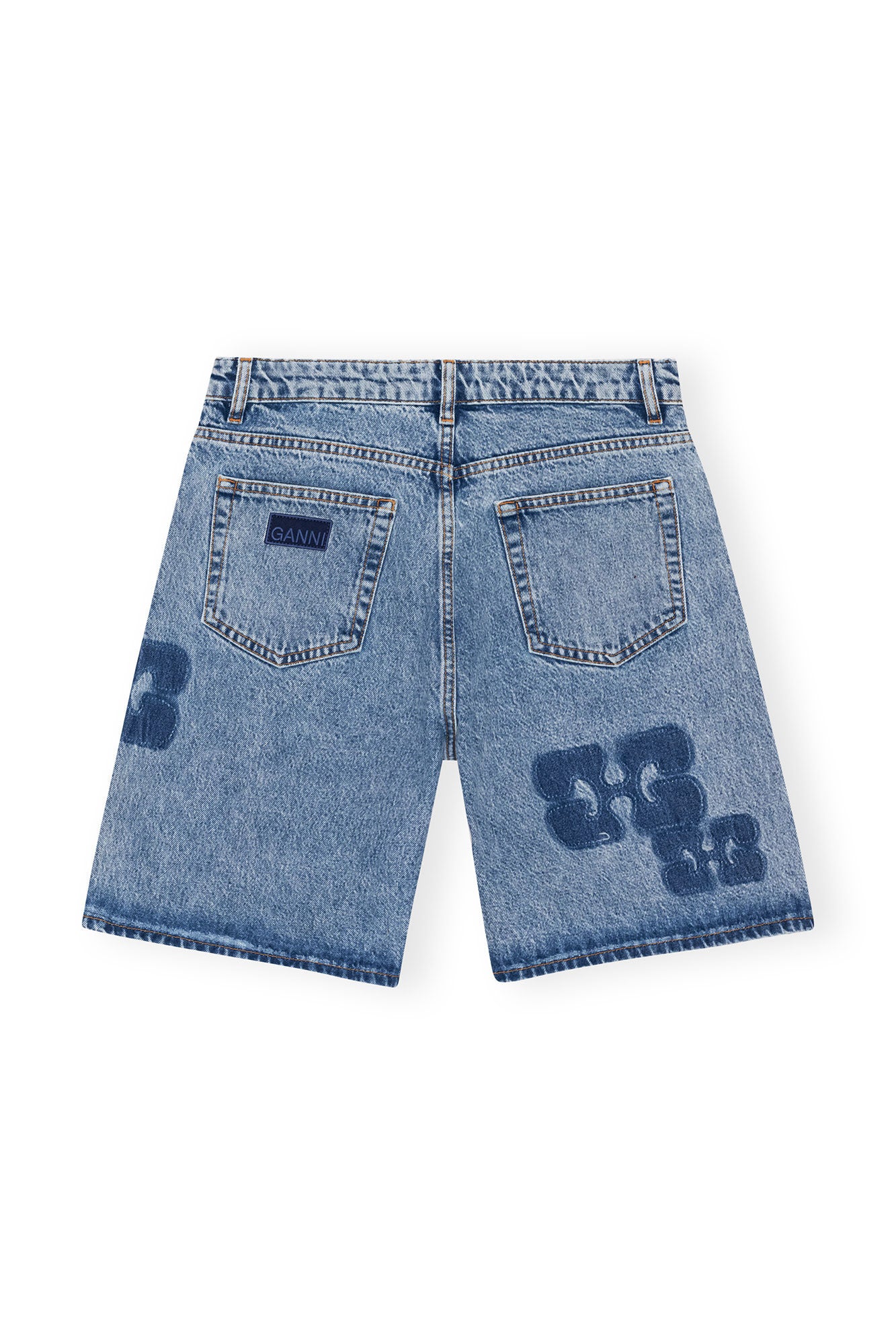 Patch Denim Shorts | Mid Blue Stone - Image 2