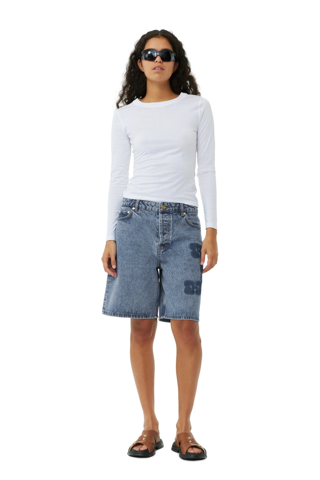 Patch Denim Shorts | Mid Blue Stone - Image 3